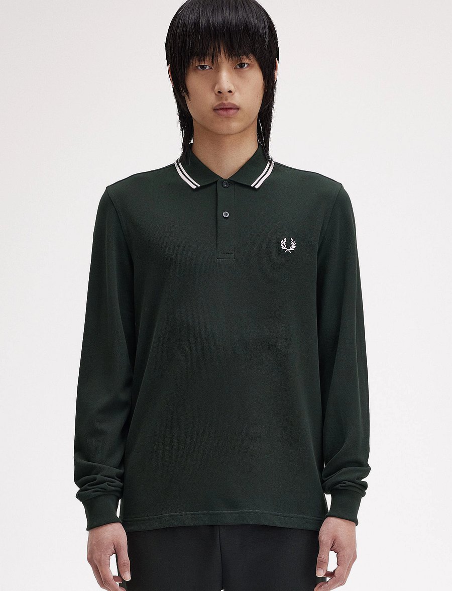 Fred Perry - LS TWIN TIPPED FP SHIRT - långärmade pikéer - nightgreen/snwht - 0