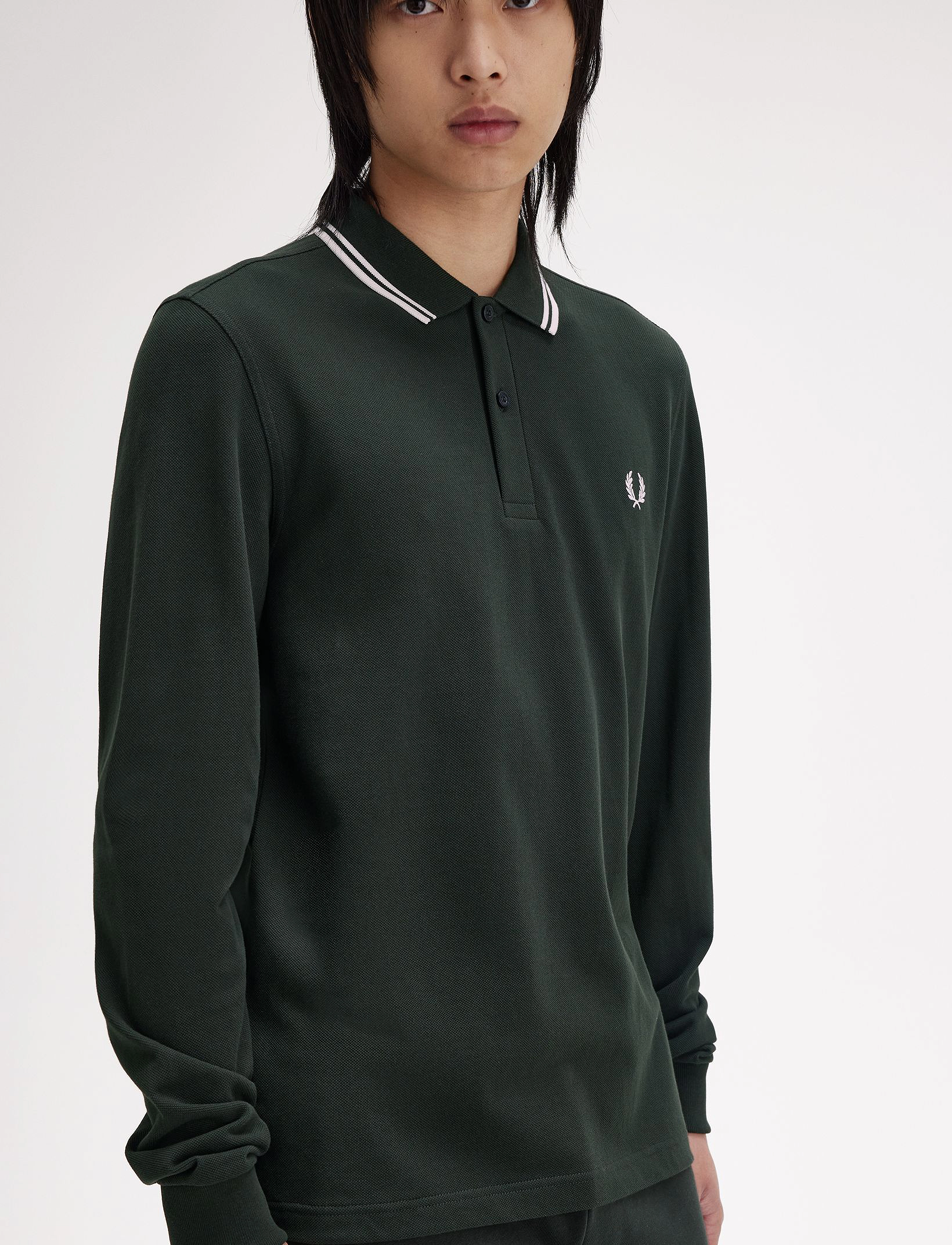 Fred Perry - LS TWIN TIPPED FP SHIRT - långärmade pikéer - nightgreen/snwht - 4