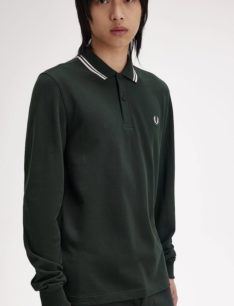 Fred Perry - LS TWIN TIPPED FP SHIRT - långärmade pikéer - nightgreen/snwht - 4