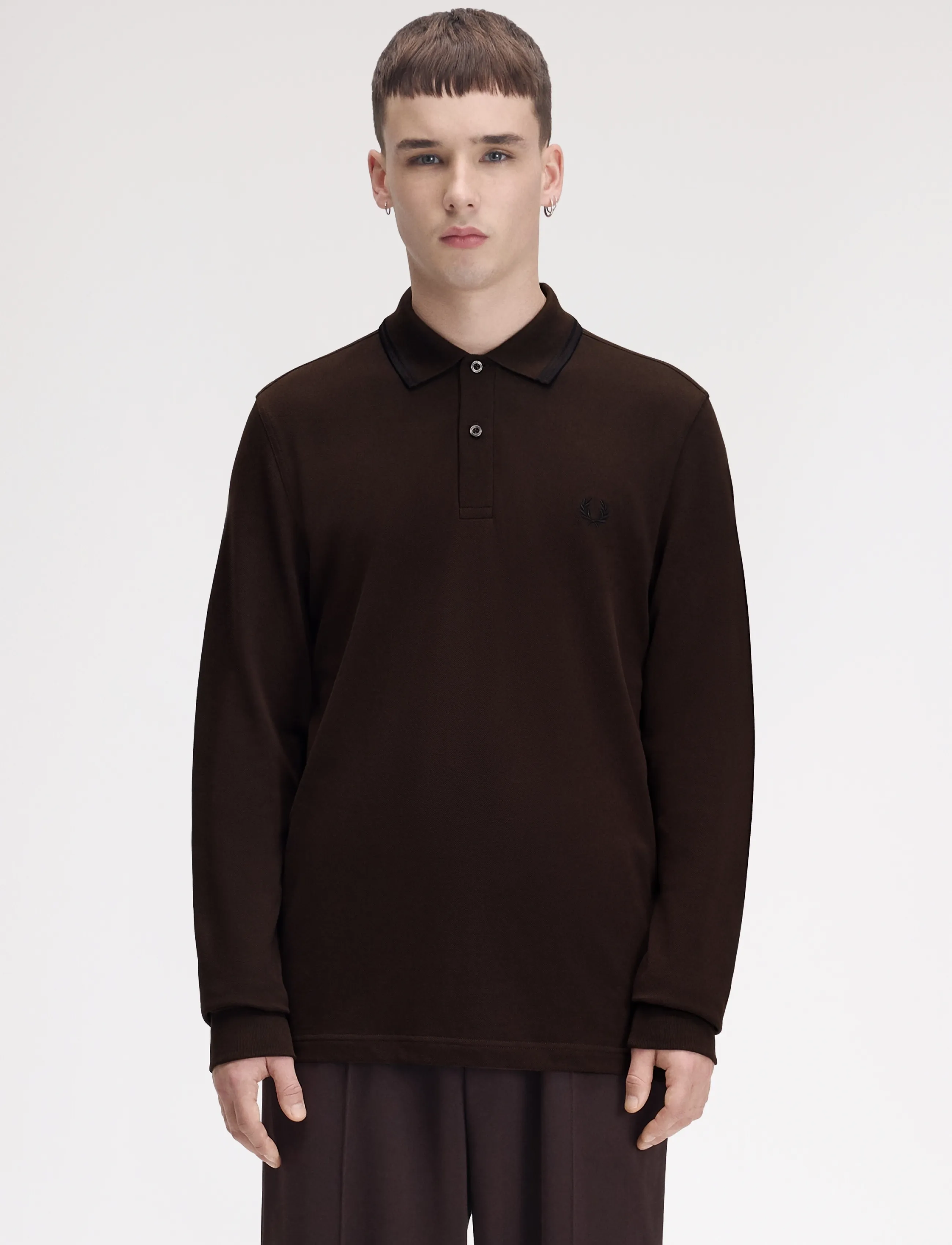 Fred Perry LS TWIN TIPPED FP SHIRT - Polo marškinėliai ilgomis rankovėmis - RICH BROWN/BLACK / brown