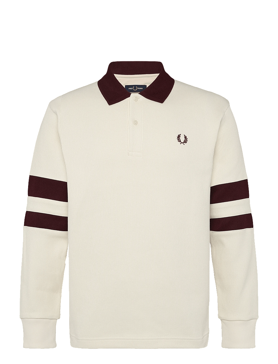 Fred Perry - TIPPEDSLEEVE COLLARED SWTSHIRT - langärmelige strick-polohemden - ecru - 1