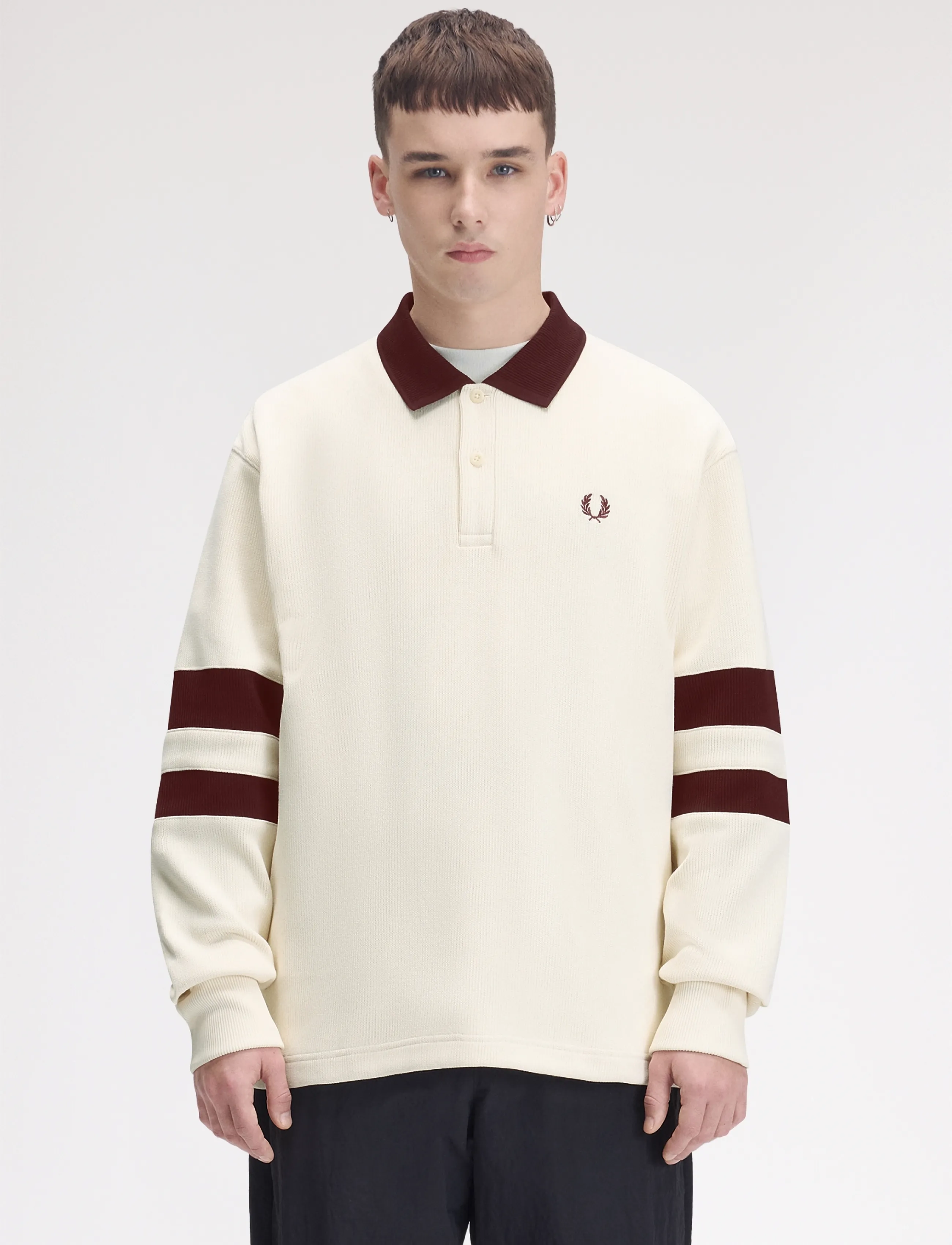Fred Perry TIPPEDSLEEVE COLLARED SWTSHIRT - Långärmade stickade pikétröjor - ECRU / cream