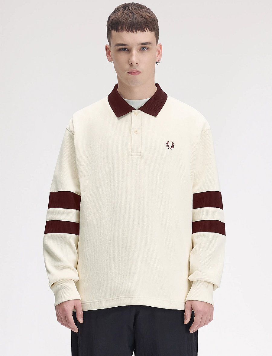 Fred Perry - TIPPEDSLEEVE COLLARED SWTSHIRT - langärmelige strick-polohemden - ecru - 0