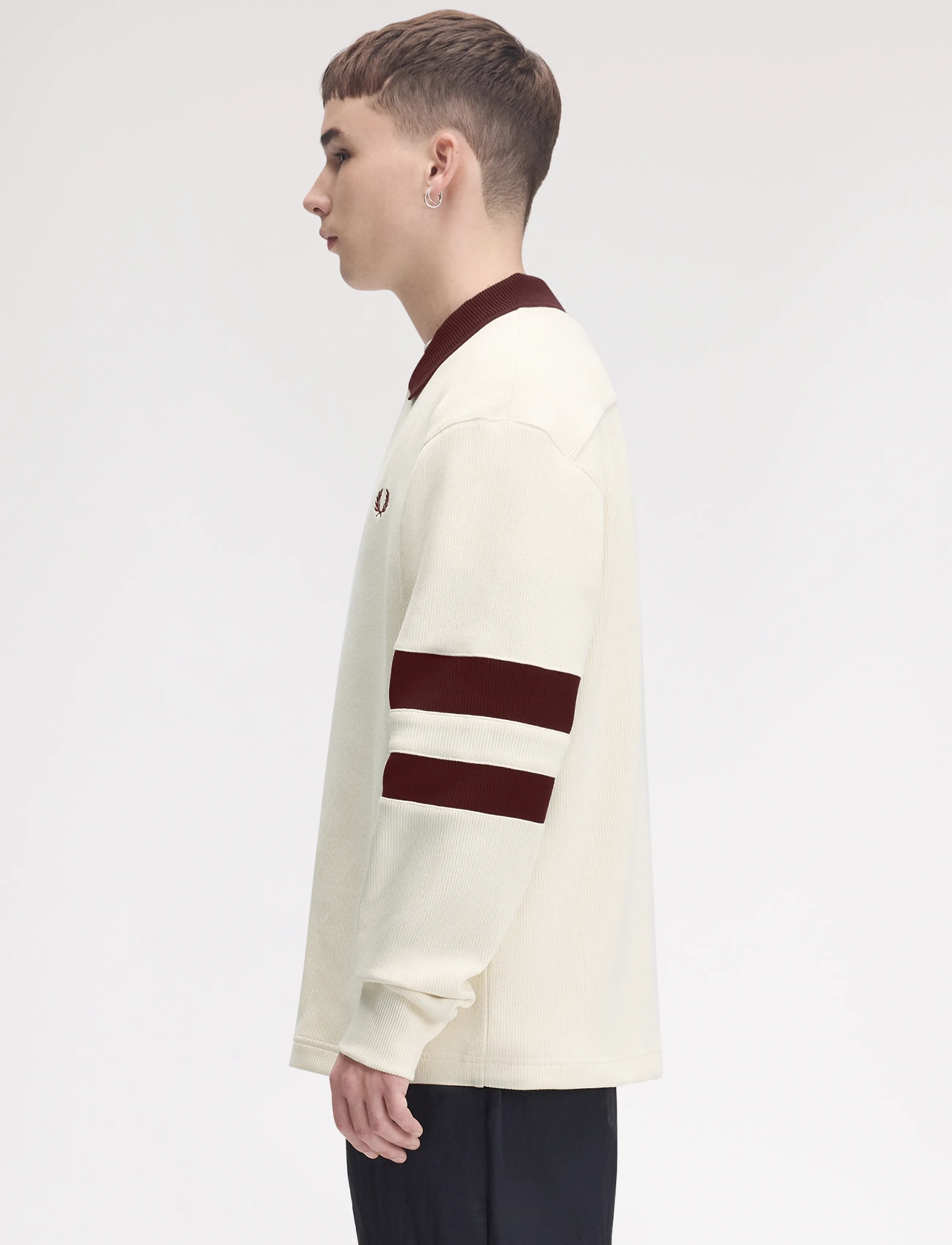 Fred Perry - TIPPEDSLEEVE COLLARED SWTSHIRT - långärmade stickade pikétröjor - ecru - 3