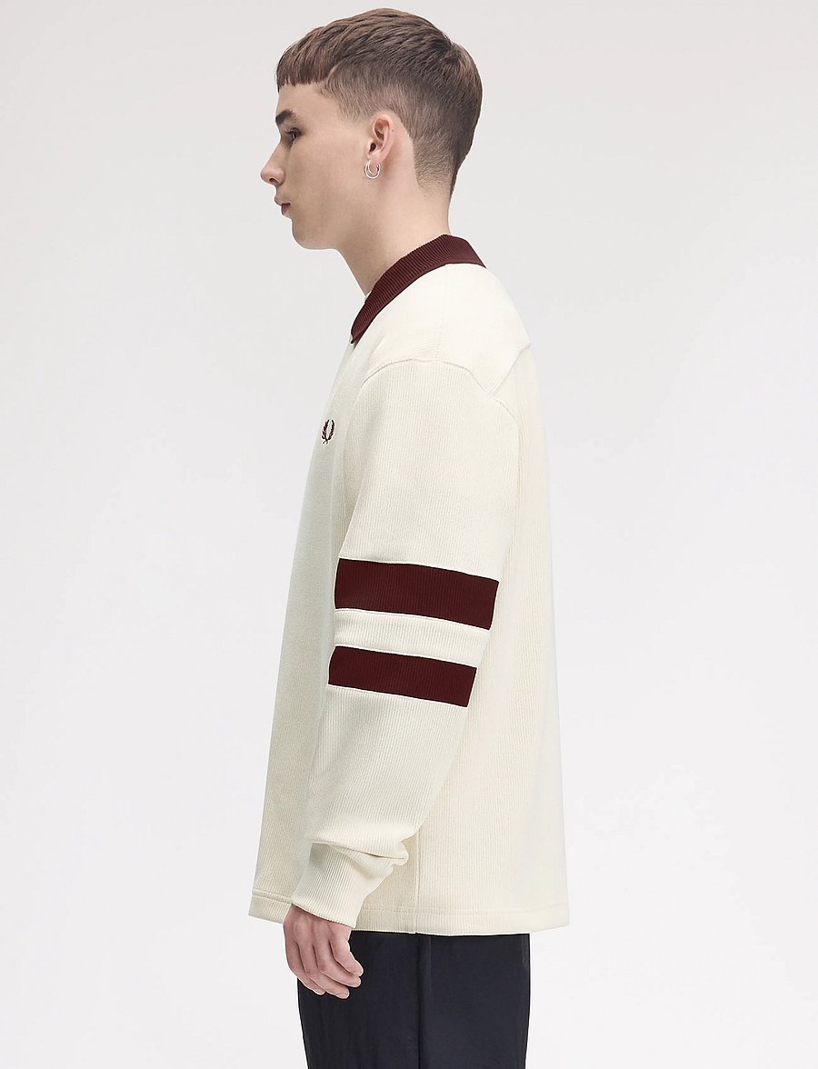 Fred Perry - TIPPEDSLEEVE COLLARED SWTSHIRT - langärmelige strick-polohemden - ecru - 3