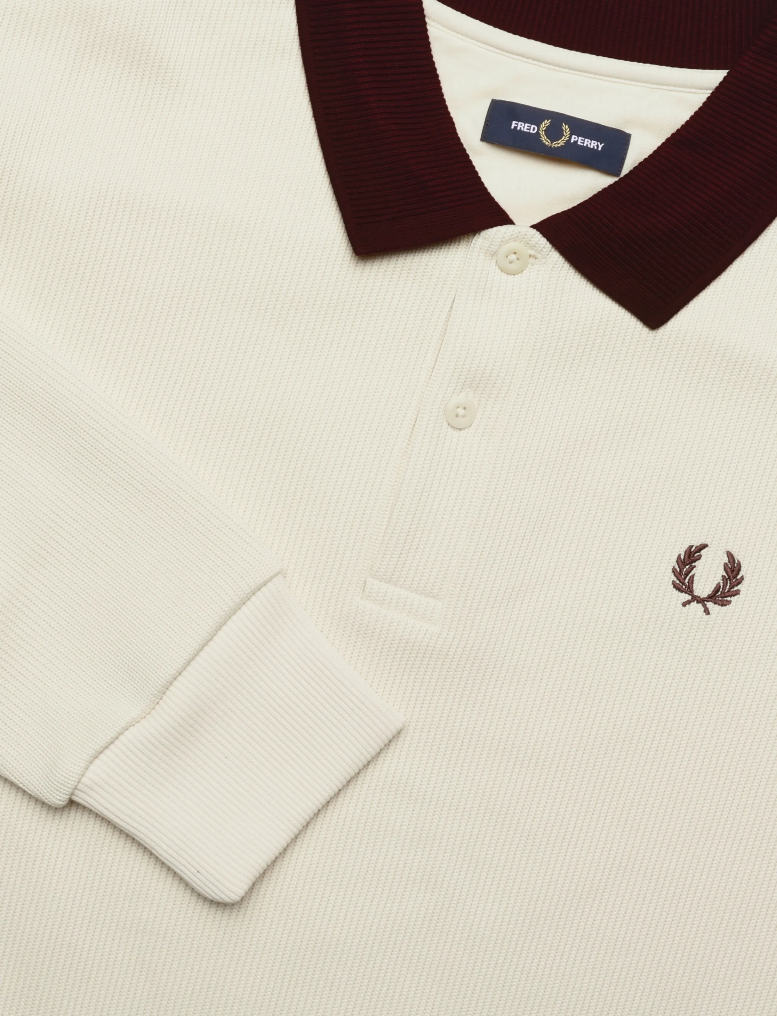 Fred Perry - TIPPEDSLEEVE COLLARED SWTSHIRT - långärmade stickade pikétröjor - ecru - 4