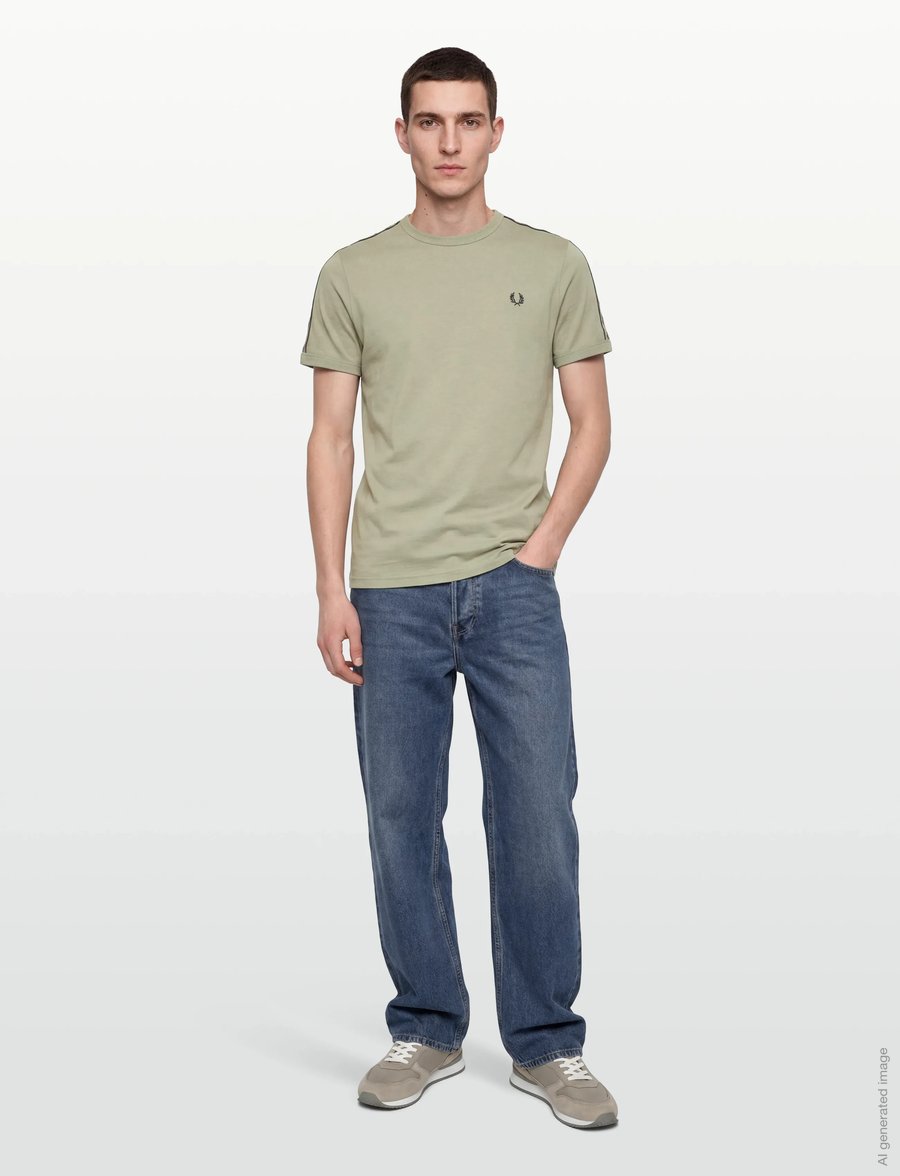 Fred Perry - CONTRAST TAPE RINGER TEE - kurzärmelig - seagrass/navy - 0