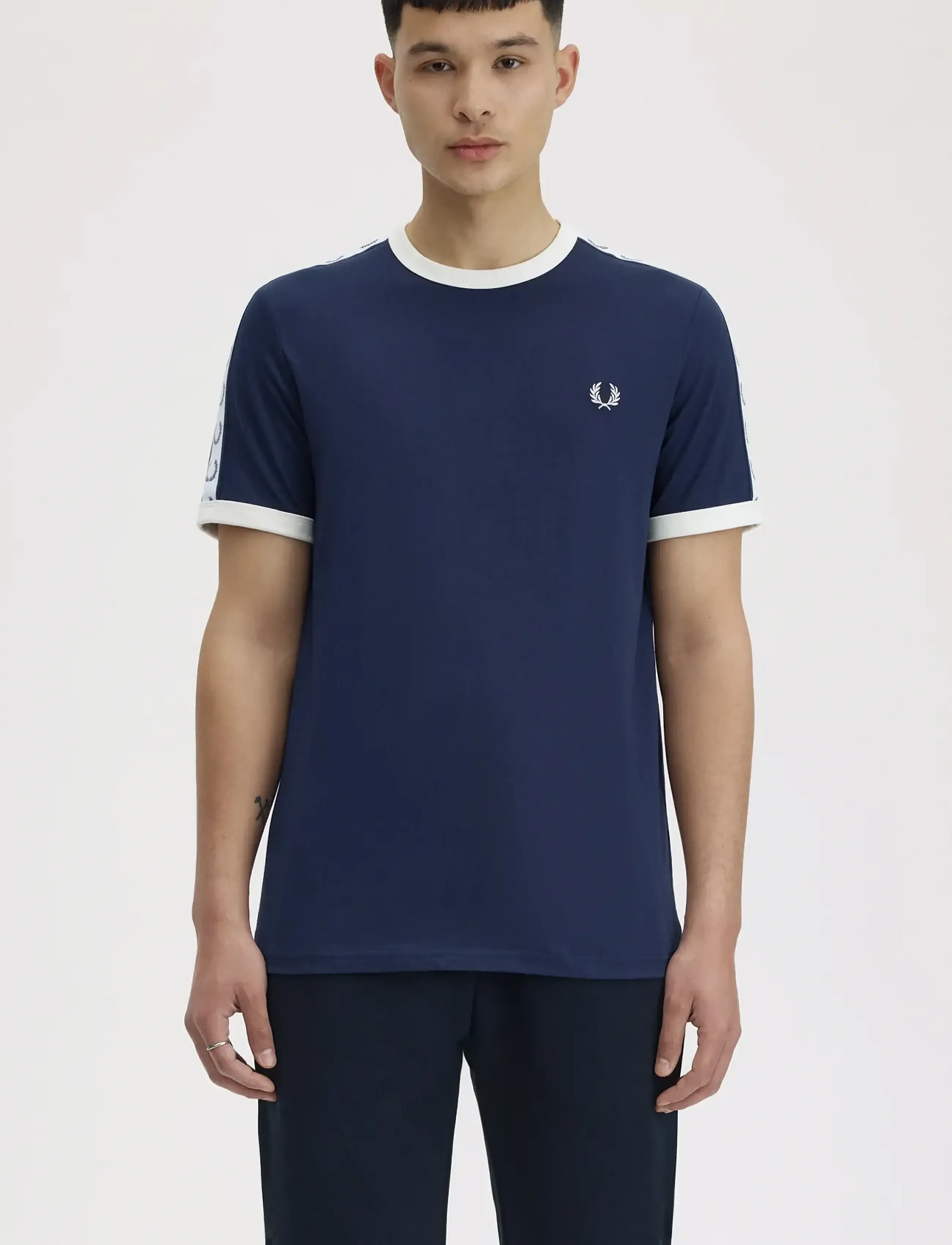 Fred Perry Taped Ringer T-Shirt, Mænd, Tapet Ringer T-Shirt, Blå, Str: L