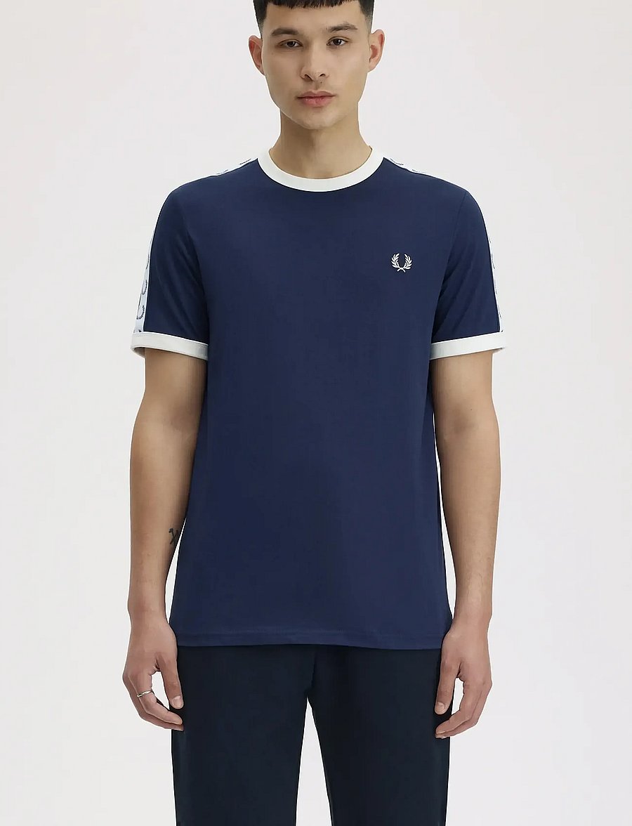 Fred Perry - TAPED RINGER T-SHIRT - kurzärmelig - carbon blue - 0