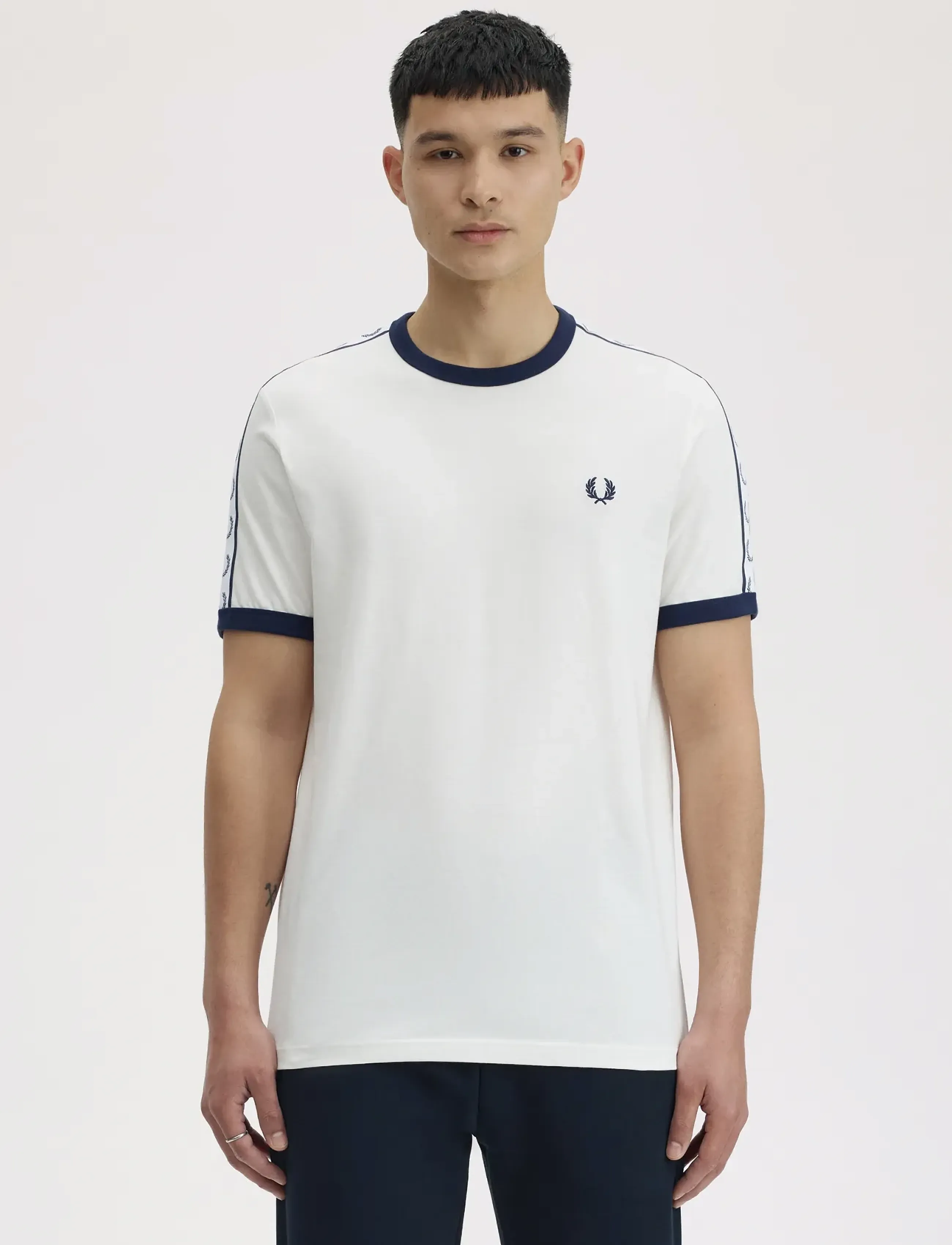 Fred Perry Taped Ringer T-Shirt, Mænd, Tapet Ringer T-Shirt, Hvid, Str: XL