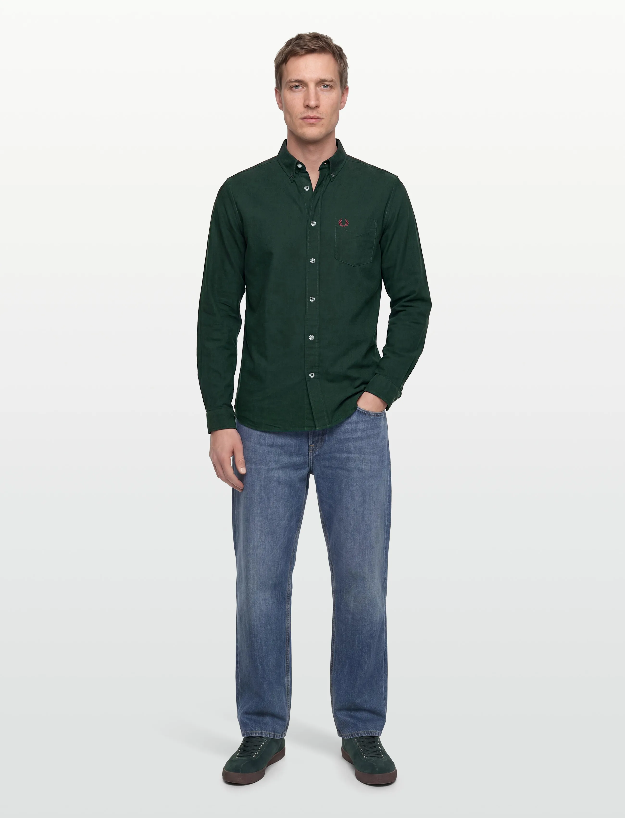 Fred Perry Oxford Shirt, Mænd, Oxford Skjorte, Grøn, Str: M
