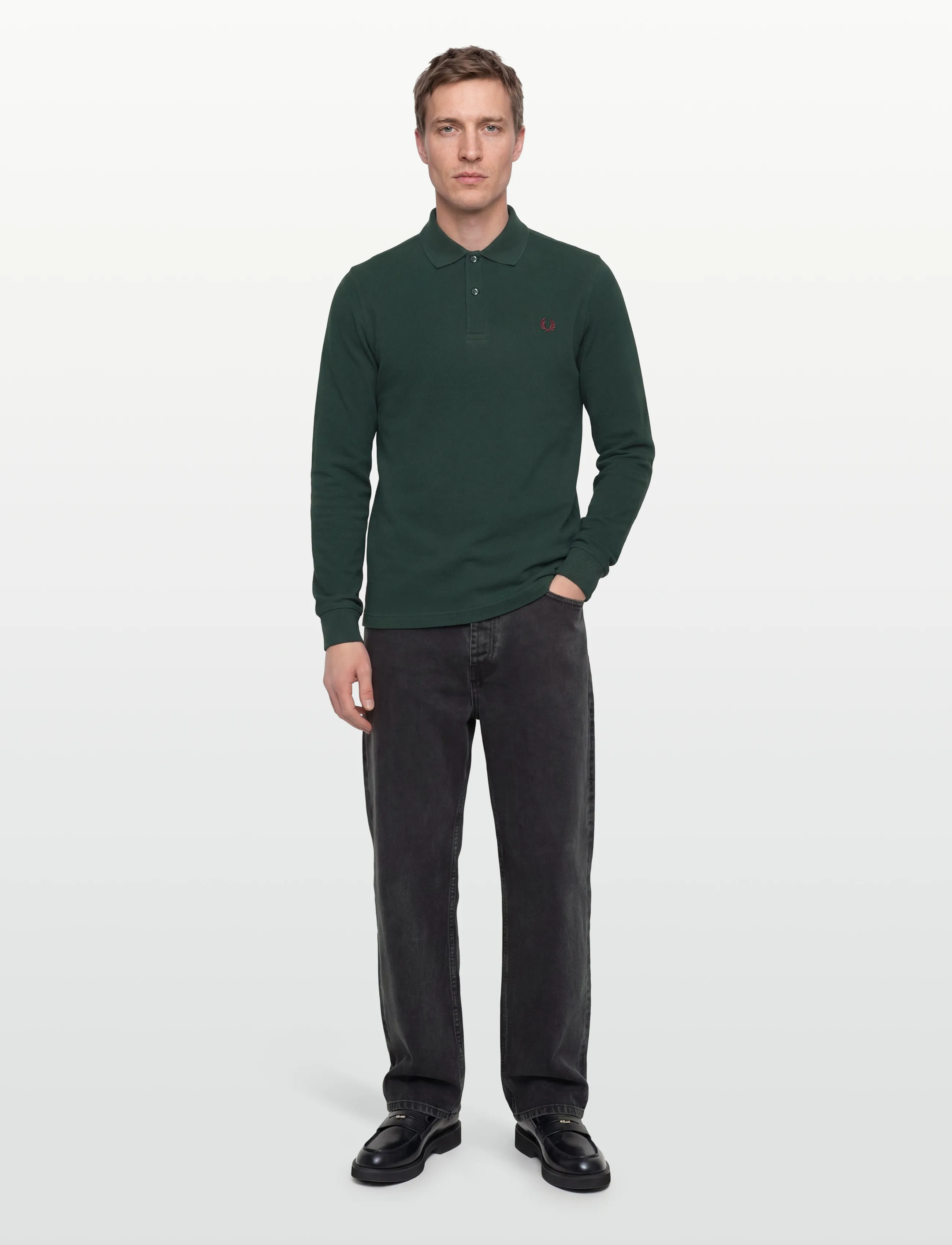 Fred Perry Ls Fred Perry Shirt, Mænd, Langærmet Polo Skjorte, Grøn, Str: XL