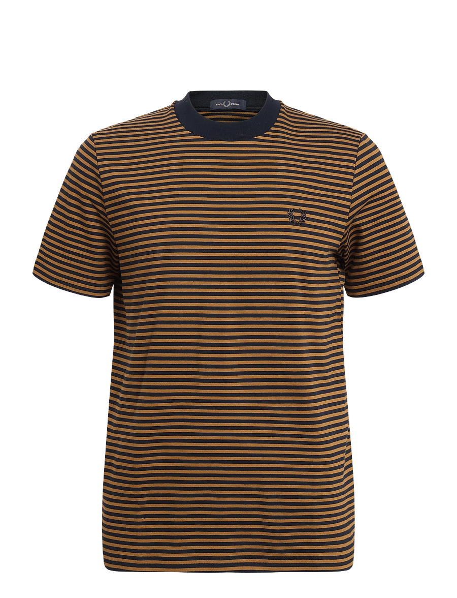 Fred Perry - FINE STRIPE HEAVYWEIGHT TSHIRT - short-sleeved t-shirts - dark caramel - 0