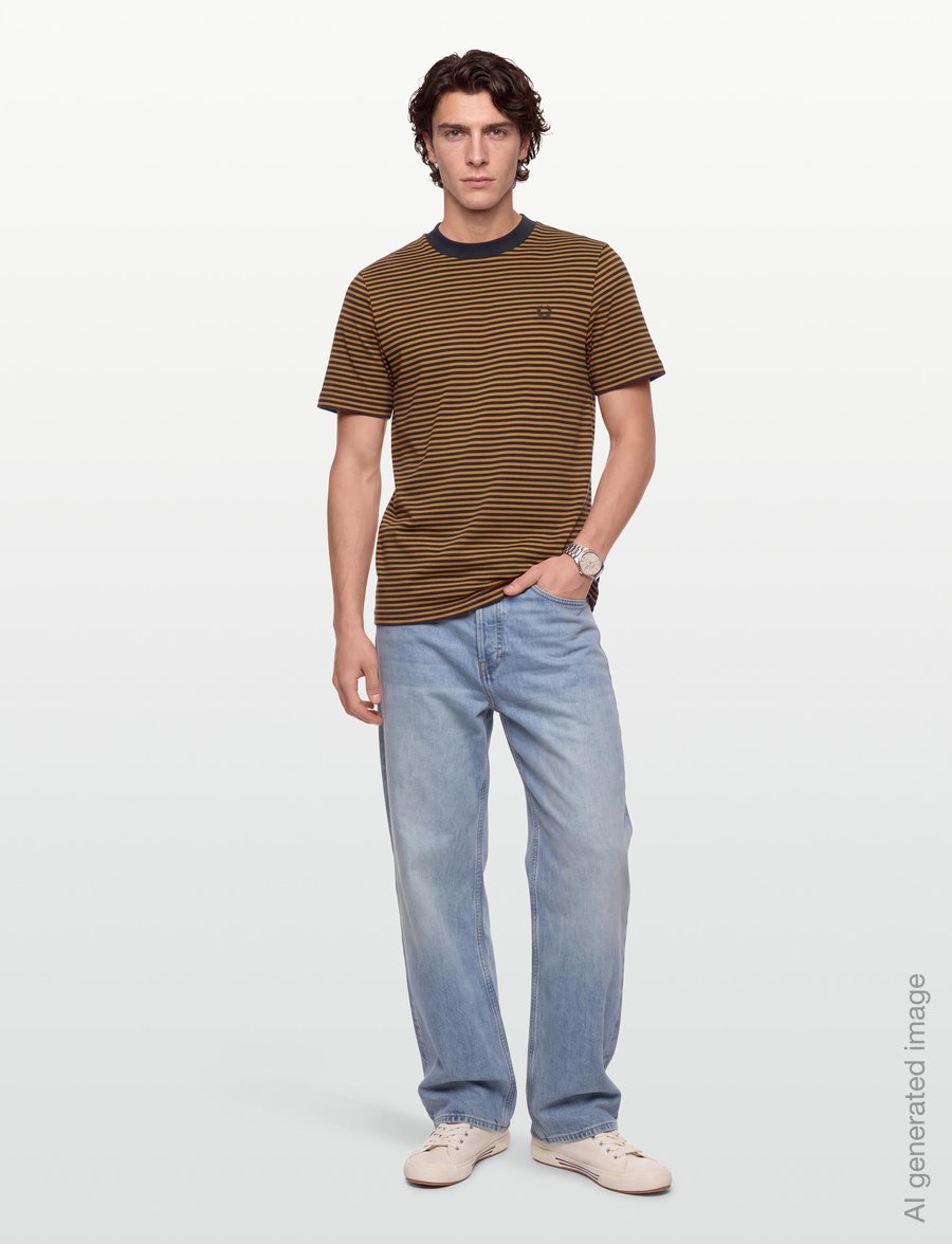 Fred Perry - FINE STRIPE HEAVYWEIGHT TSHIRT - kurzärmelige t-shirts - dark caramel - 0
