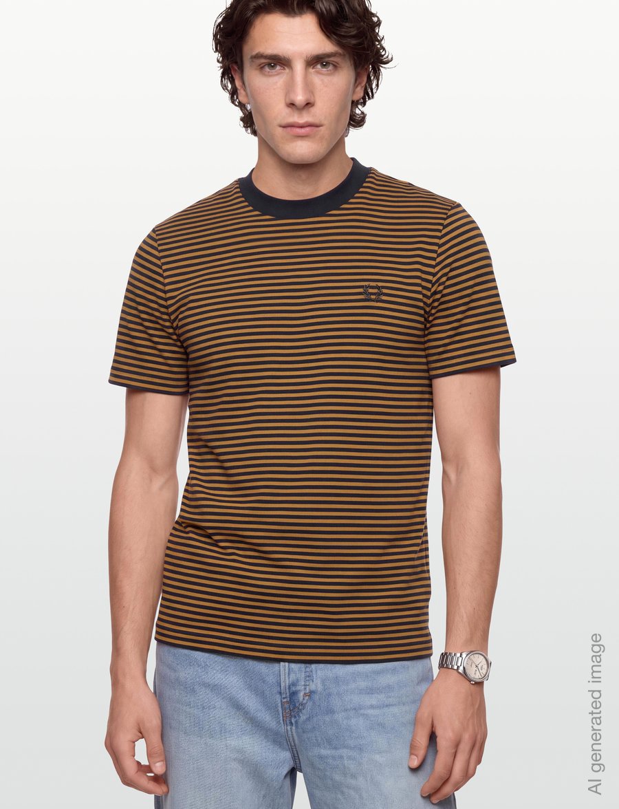 Fred Perry - FINE STRIPE HEAVYWEIGHT TSHIRT - kurzärmelige t-shirts - dark caramel - 3