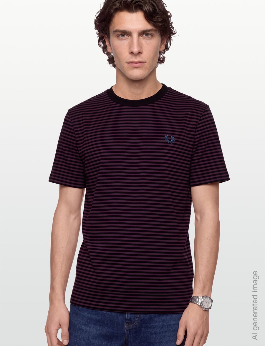 Fred Perry - FINE STRIPE HEAVYWEIGHT TSHIRT - kortärmade t-shirts - plum - 3