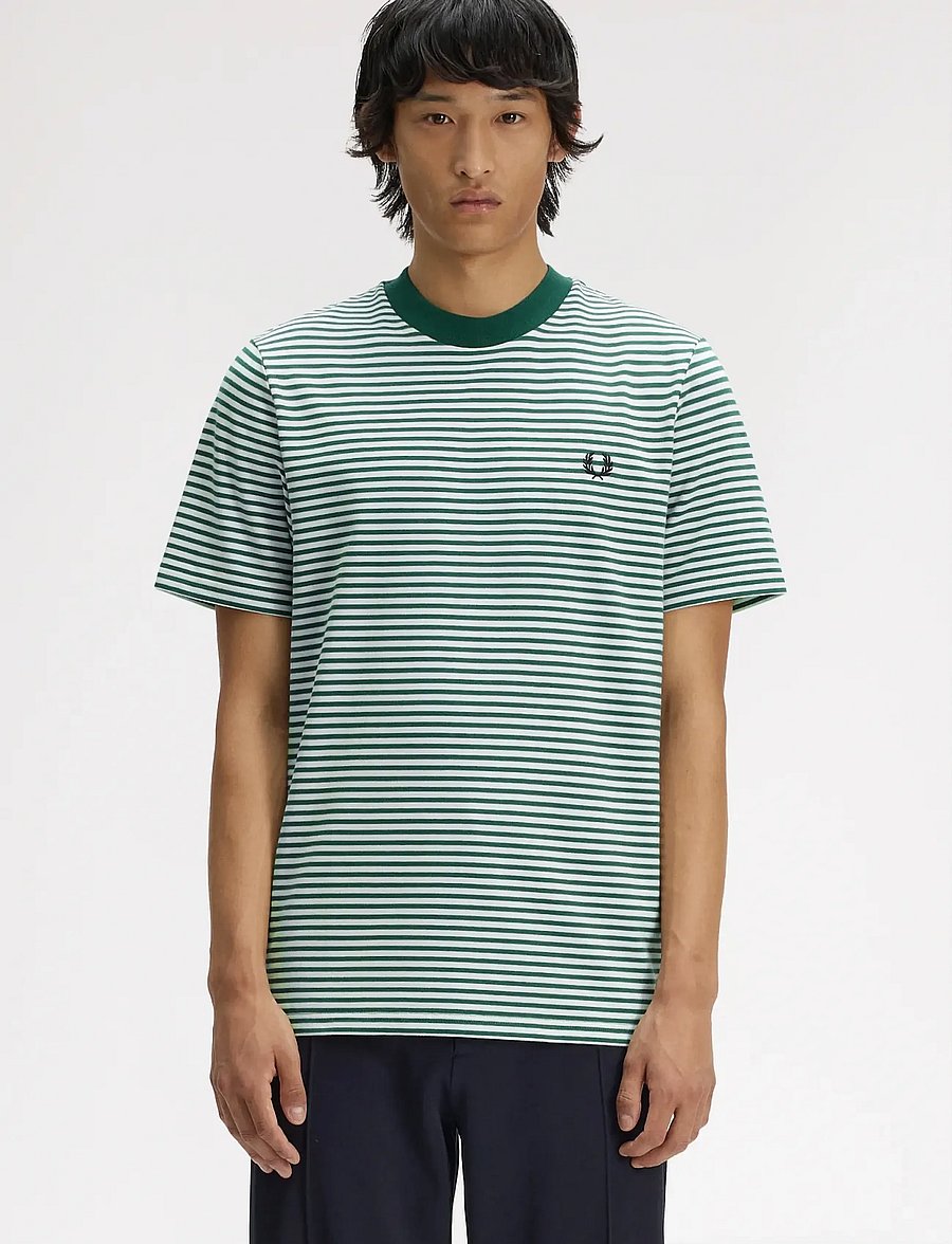 Fred Perry - FINE STRIPE HEAVYWEIGHT TSHIRT - kortærmede t-shirts - sport green - 0