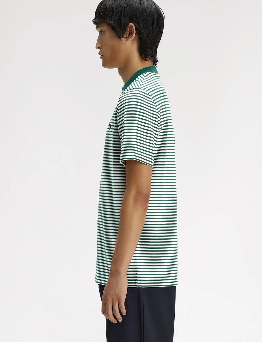 Fred Perry - FINE STRIPE HEAVYWEIGHT TSHIRT - kortærmede t-shirts - sport green - 3
