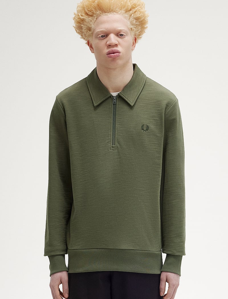 Fred Perry - Z/N COLLAR SWEATSHIRT - pikkade varrukatega polod - laurel wreath green - 0