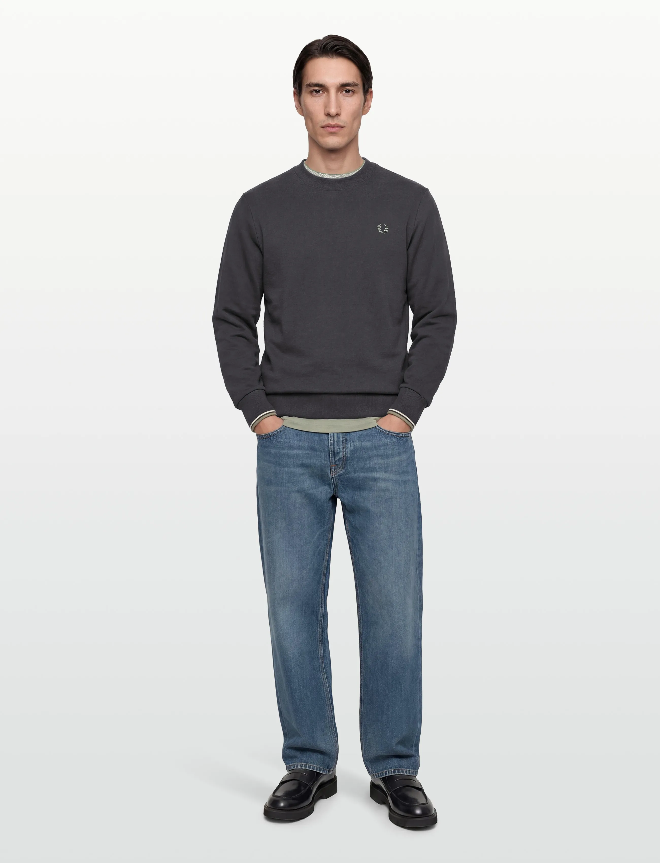 Fred Perry Crew Neck Sweatshirt, S, Black, Sweatshirts & Hættetrøjer > Sweatshirts, Herre