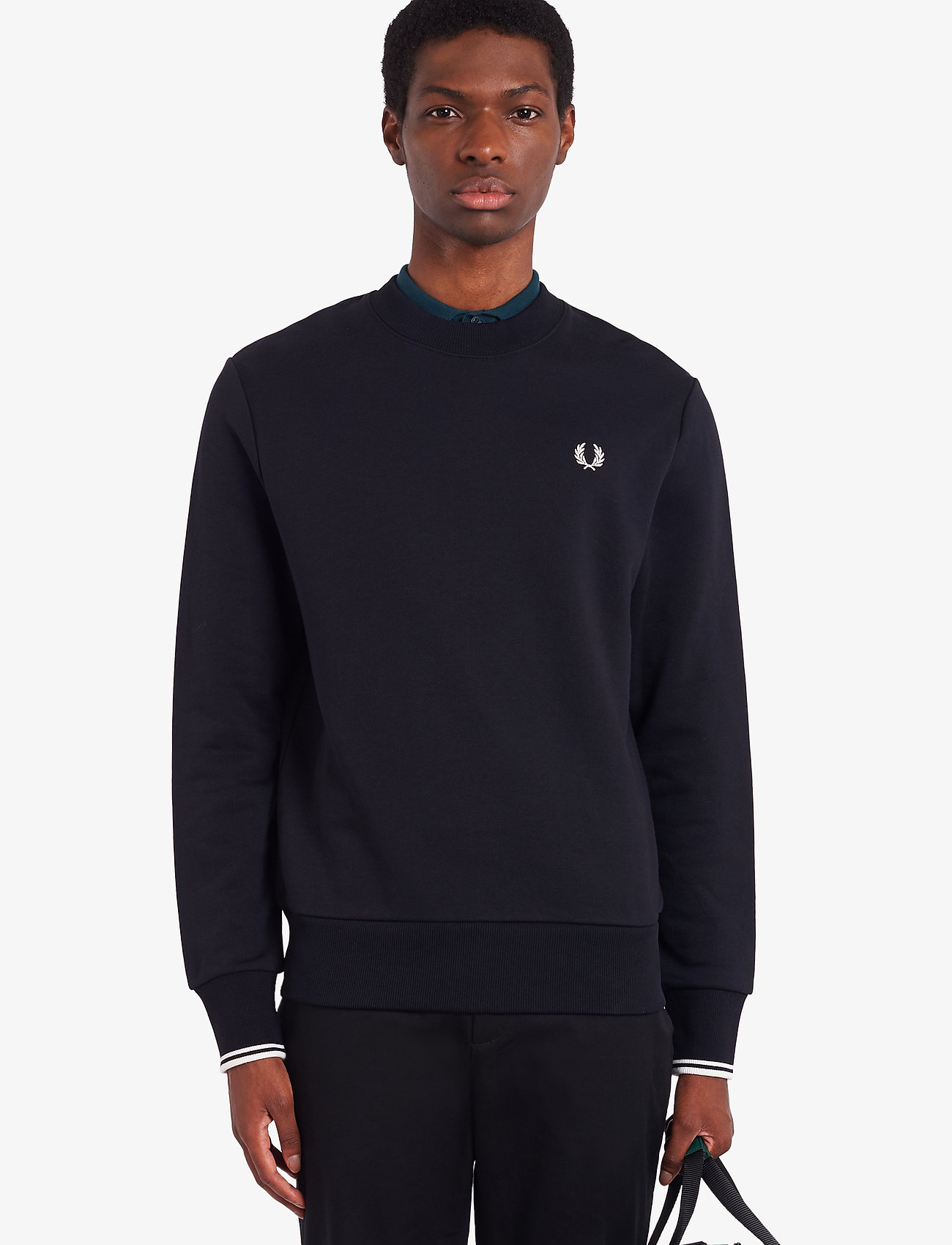 Fred Perry Crew Neck Sweatshirt, Mænd, Rundhalset Sweatshirt, Sort, Str: XXL