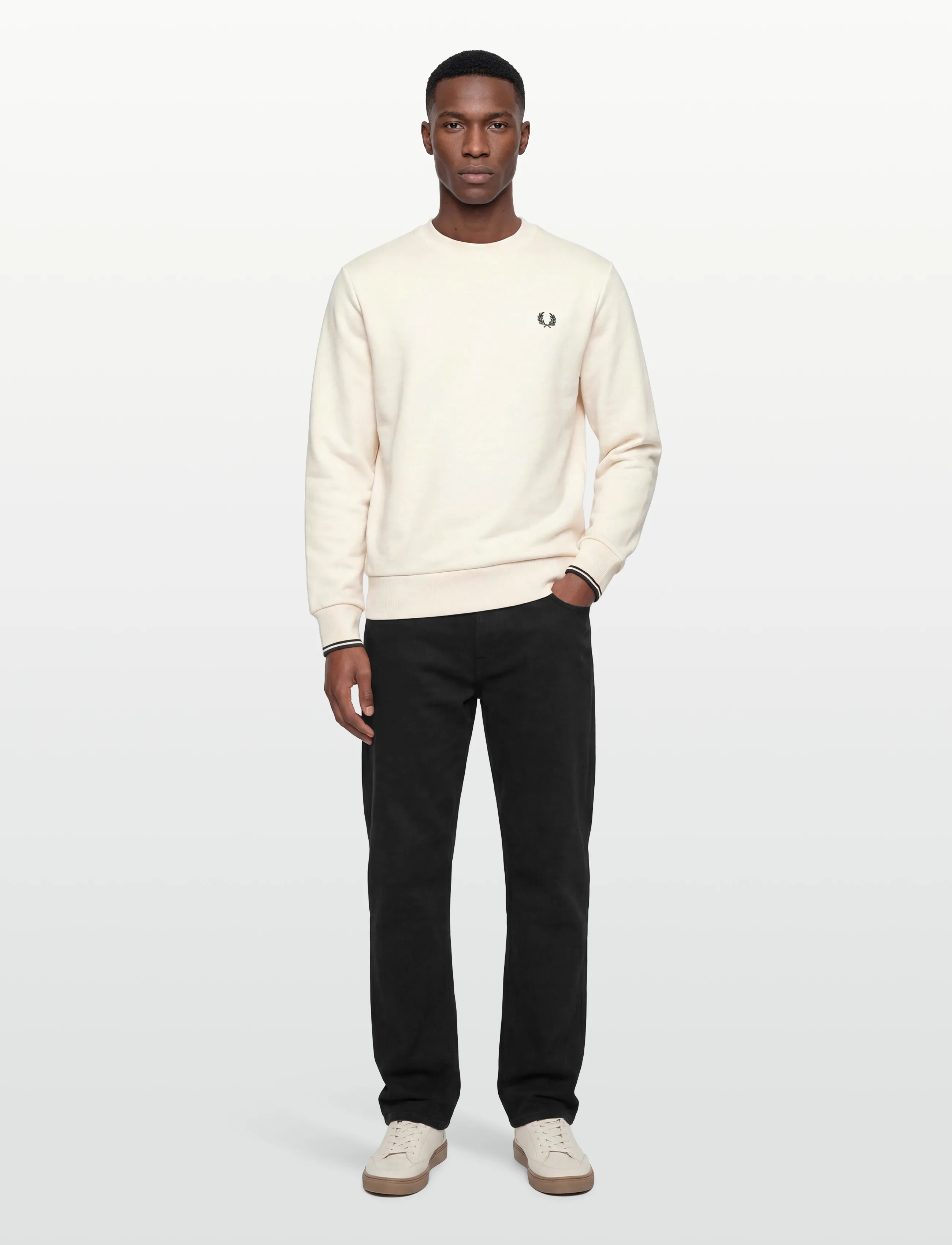 Fred Perry Crew Neck Sweatshirt, XL, Cream, Sweatshirts & Hættetrøjer > Sweatshirts, Herre