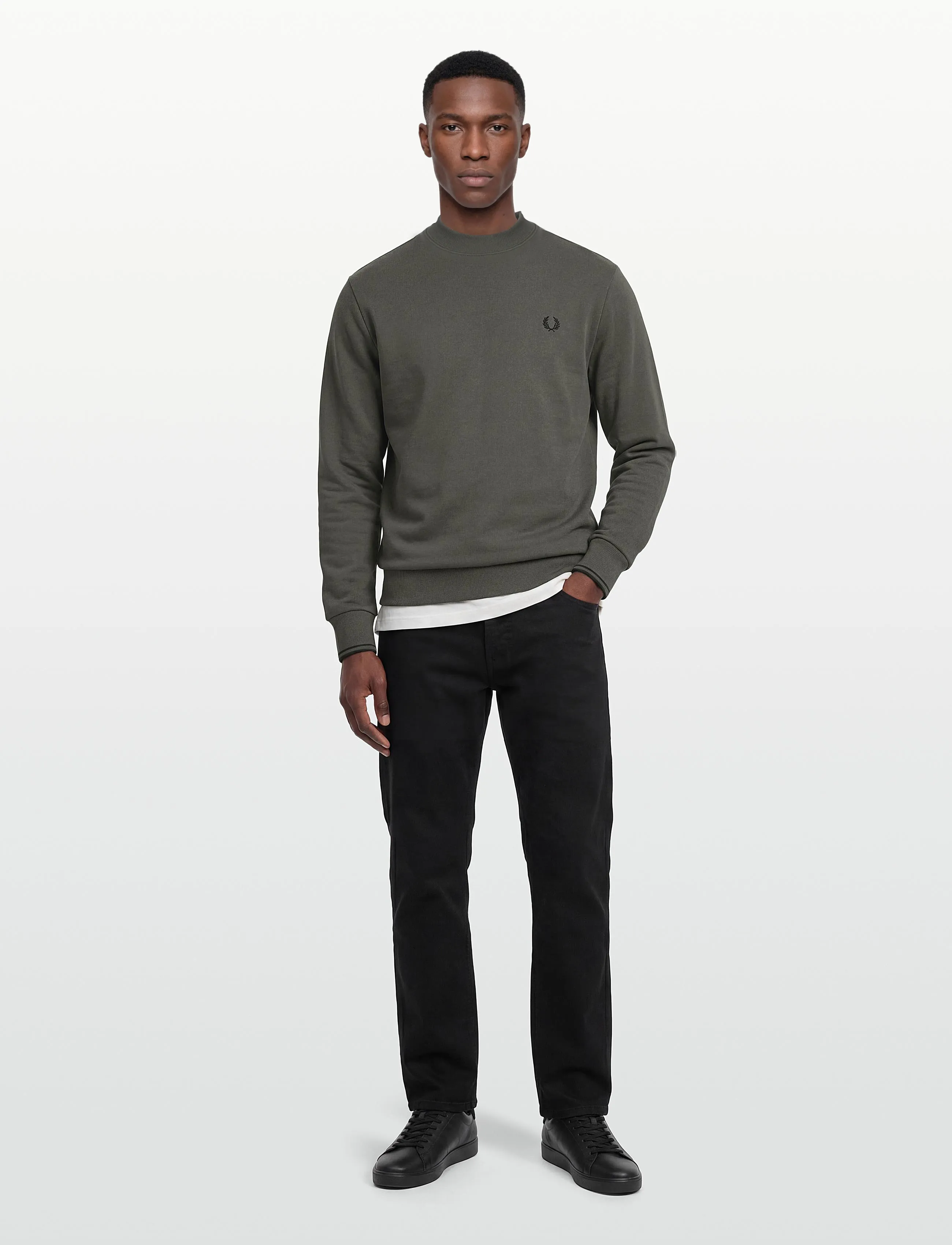 Fred Perry Crew Neck Sweatshirt, M, Sweatshirts & Hoodies, Khakigrün - Sweatshirts, Männerswear