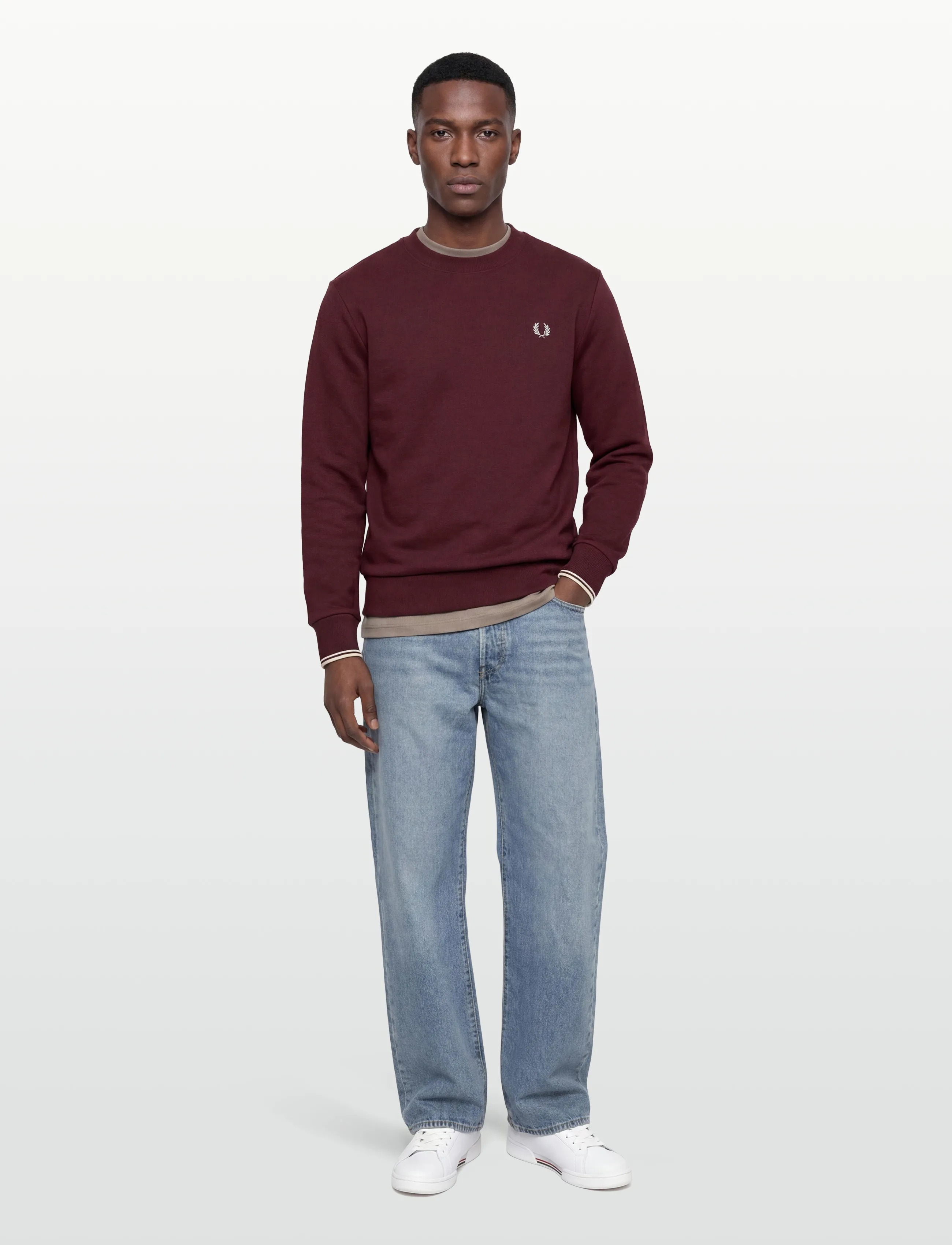 Fred Perry Crew Neck Sweatshirt, XS, Burgundy, Sweatshirts & Hættetrøjer > Sweatshirts, Herre