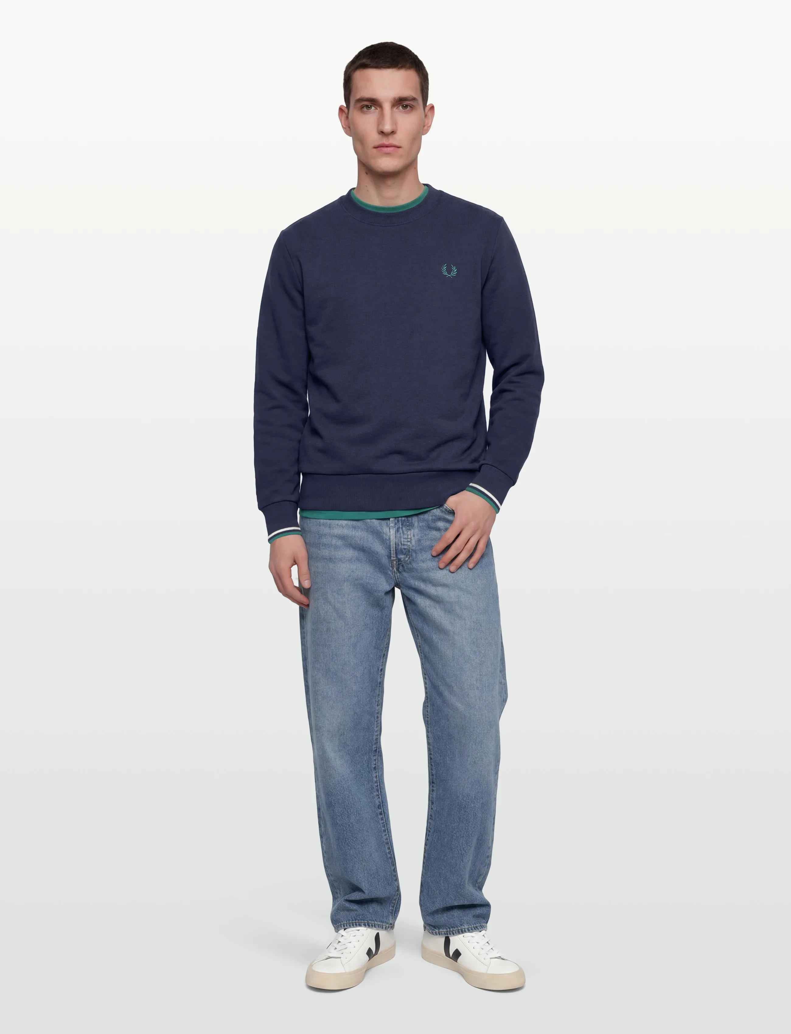 Fred Perry Crew Neck Sweatshirt, L, Navy, Sweatshirts & Hættetrøjer > Sweatshirts, Herre