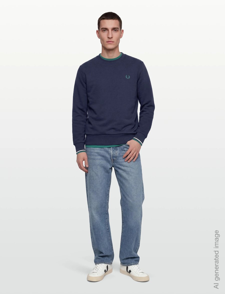 Fred Perry - CREW NECK SWEATSHIRT - shoppa efter tillfälle - tnsbl/snwht/dpmt - 0