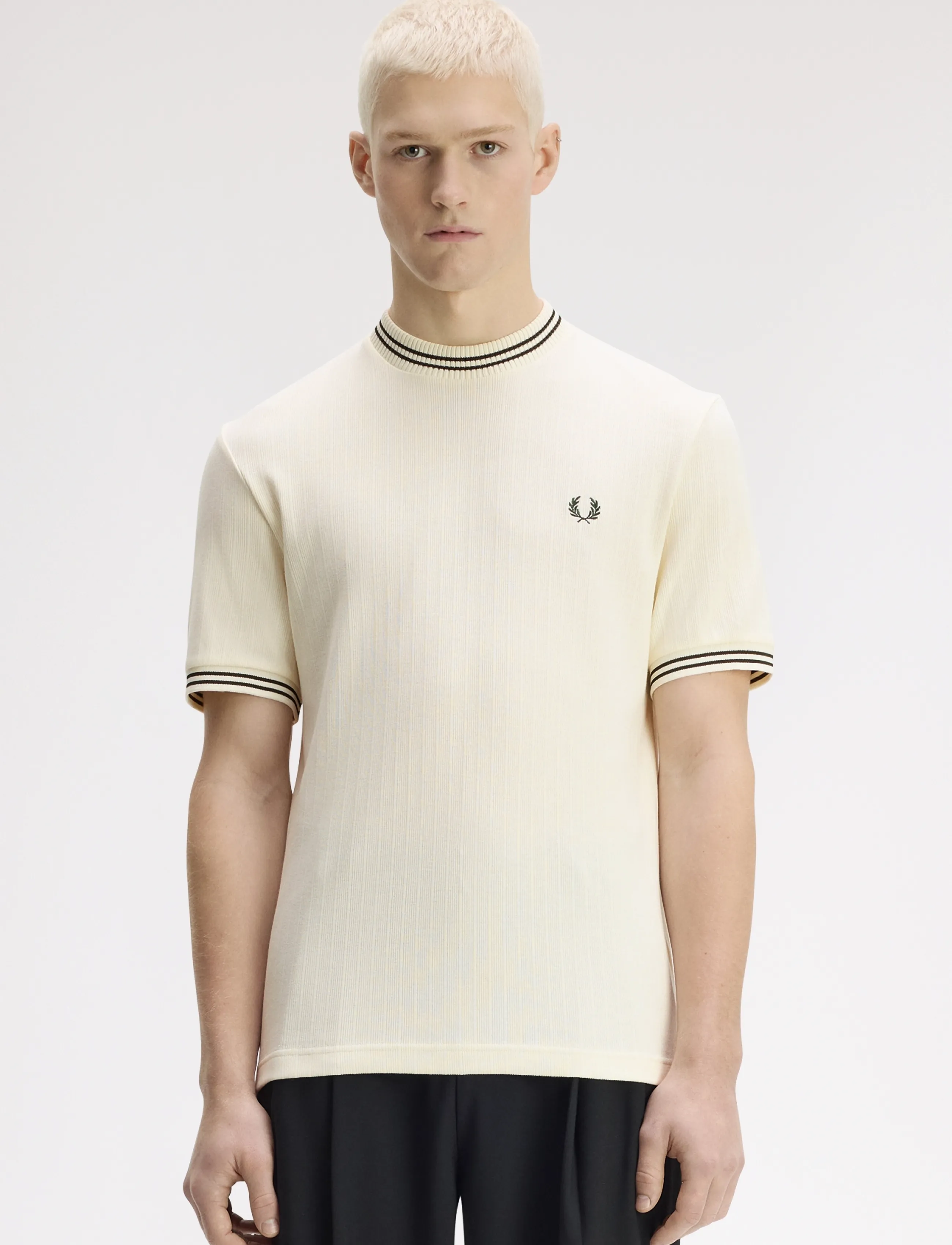 Fred Perry RIBBED JERSEY T-SHIRT - Fred Perry - ECRU / cream