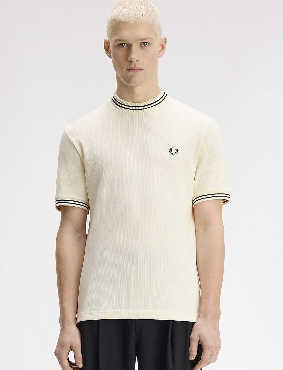 Fred Perry - RIBBED JERSEY T-SHIRT - short-sleeved t-shirts - ecru - 0