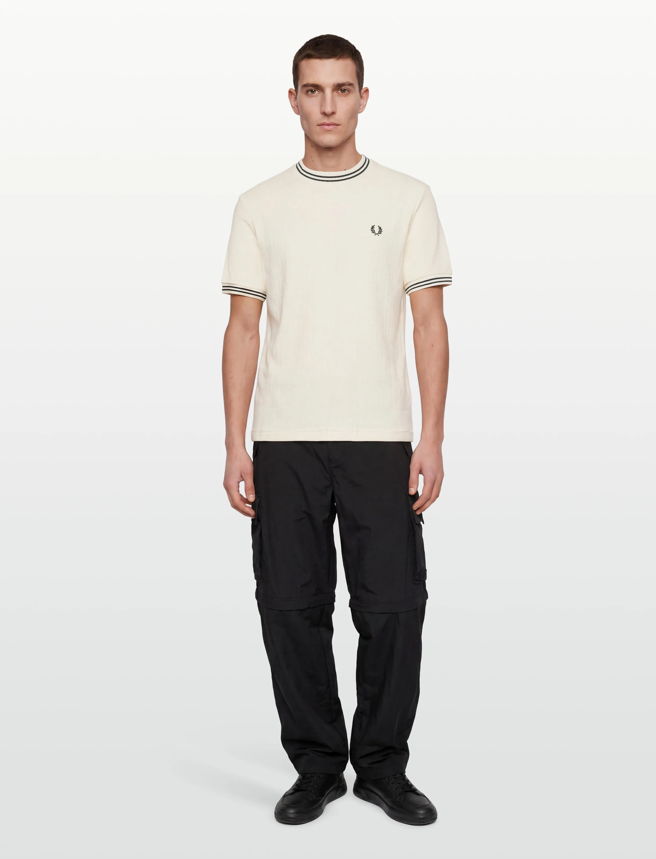 Fred Perry RIBBED JERSEY T-SHIRT - T-Shirts - ECRU / cream