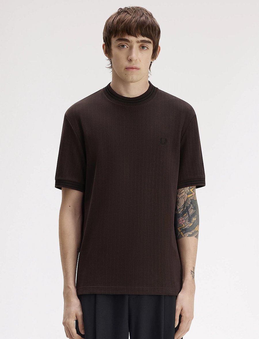 Fred Perry - RIBBED JERSEY T-SHIRT - lühikeste varrukatega t-särgid - rich brown - 0