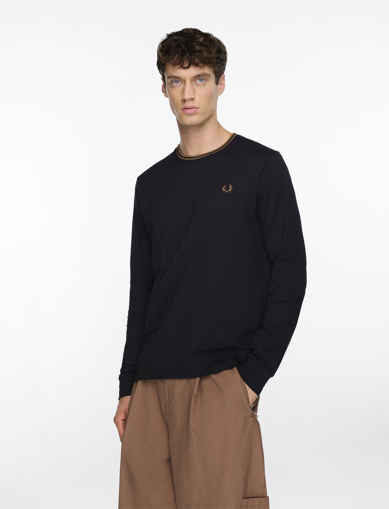 Fred Perry - LS TWIN TIPPED T-SHIRT - långärmade t-shirts - black - 0