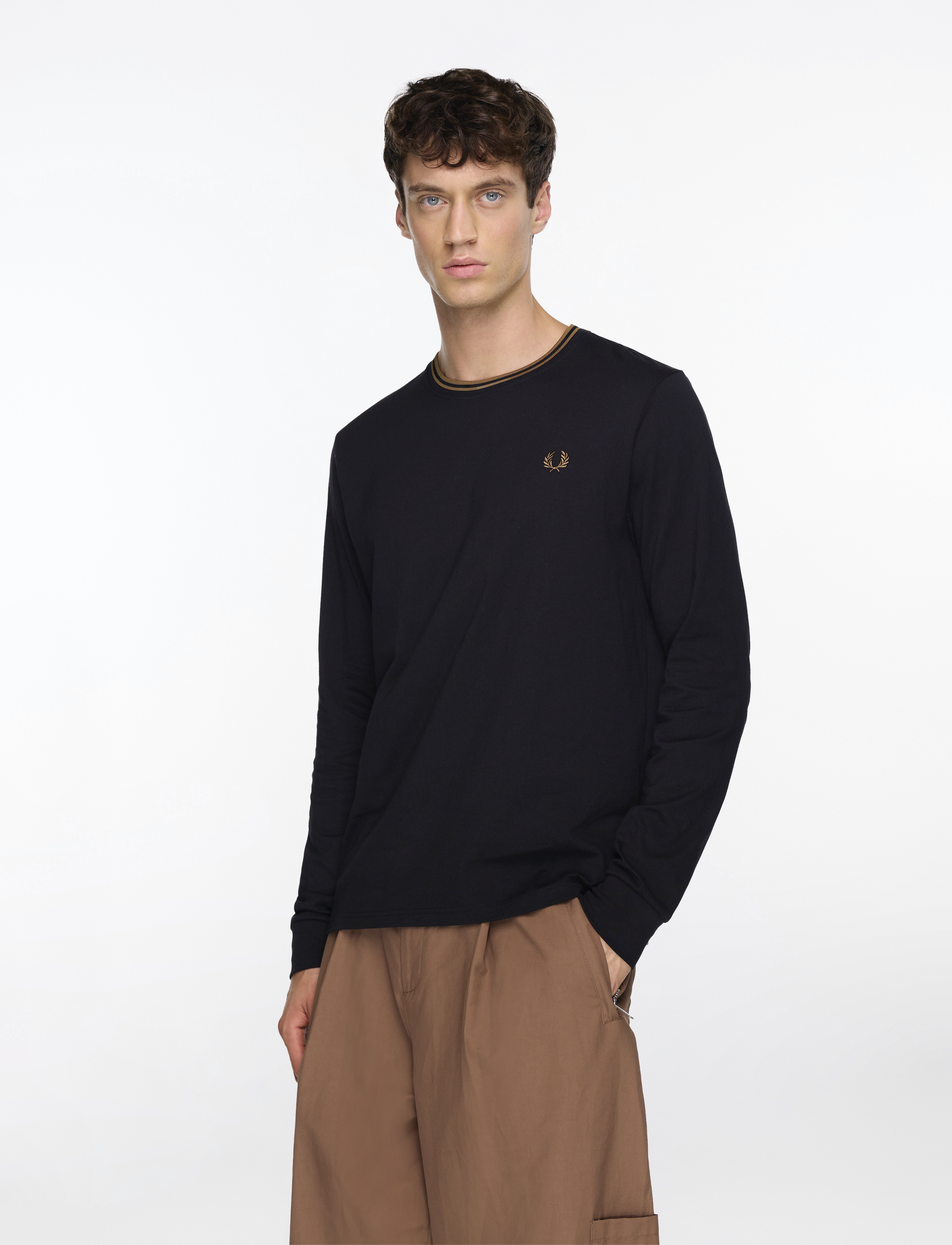 Fred Perry LS TWIN TIPPED T-SHIRT - Fred Perry - BLACK / black
