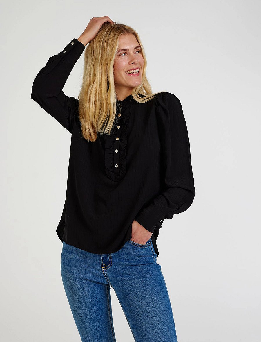 FREE/QUENT - Shirt from Freequent in a light material with a striped pattern. The shirt has a - langærmede bluser - black - 0