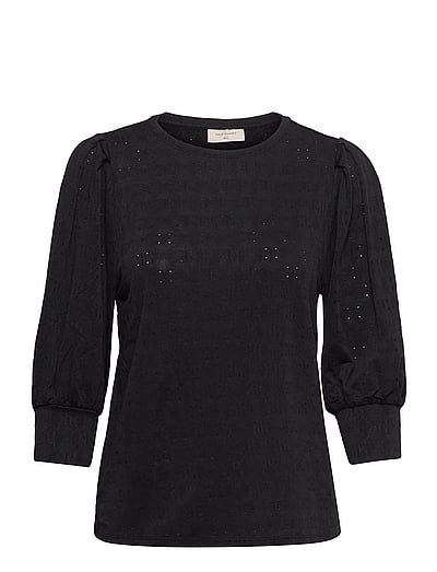 Blouse From Freequent In A Soft And Stretchy Fabric With A Lovely Hole Pattern. - LangæRmede Bluser