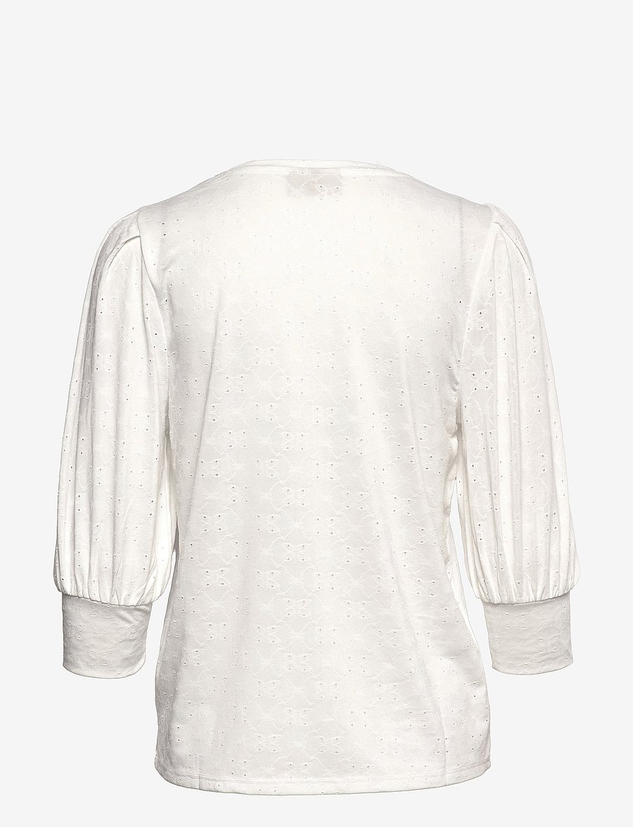 FREE/QUENT - Blouse from Freequent in a soft and stretchy fabric with a lovely hole pattern. - pitkähihaiset puserot - off-white - 1