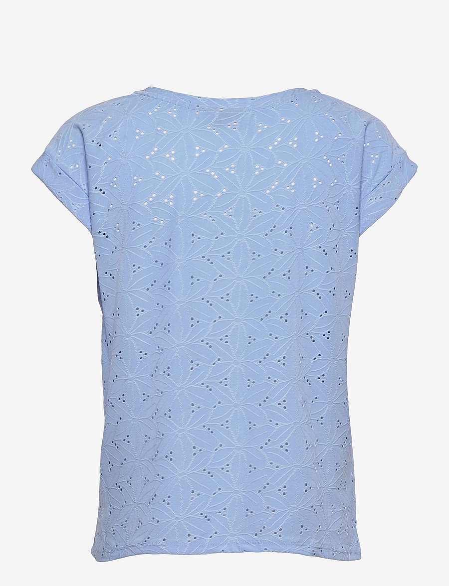 FREE/QUENT - FQBLOND-TEE-FLOWER - t-shirts - chambray blue - 1