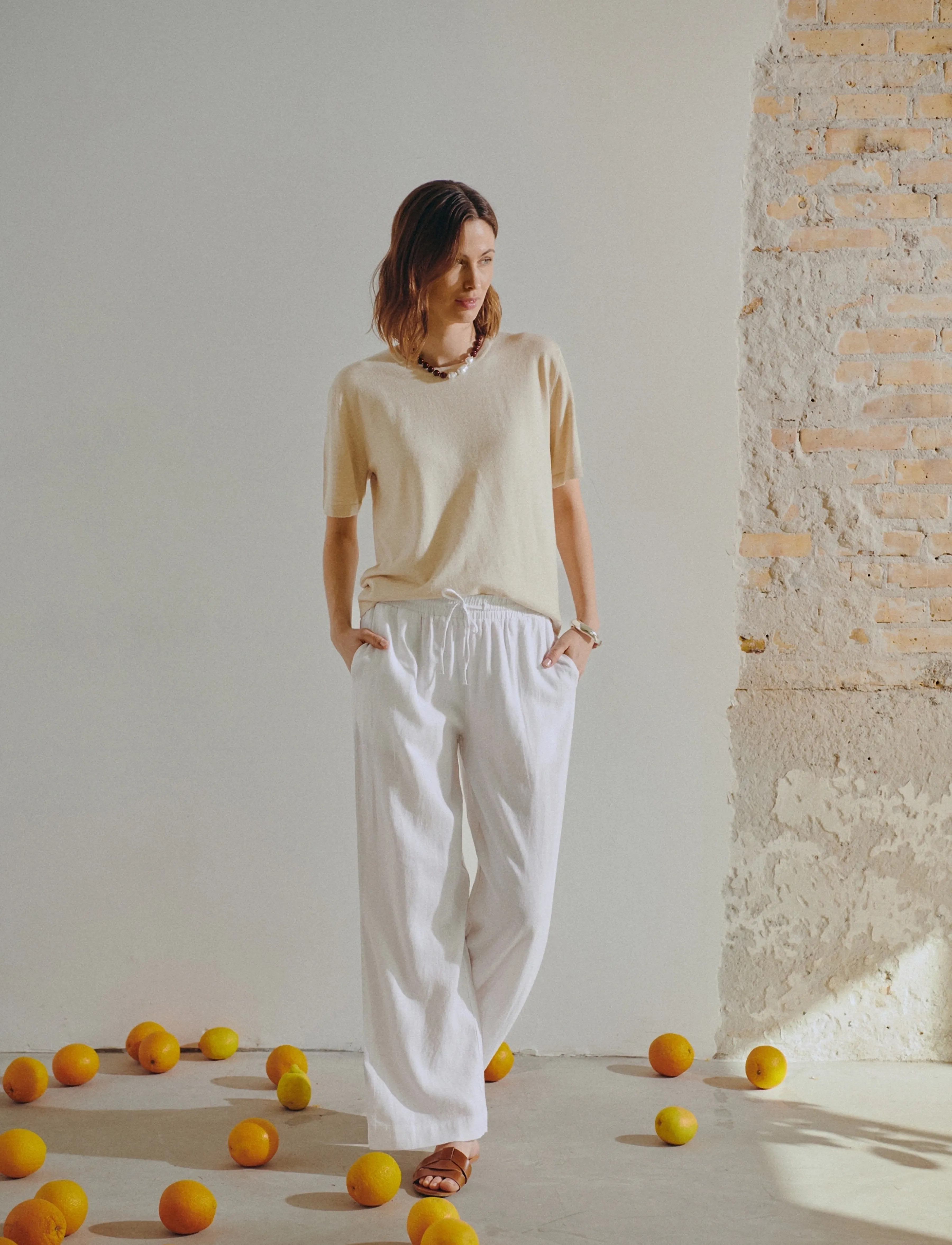 FREE/QUENT - FQLAVA-PANTS - leinenhosen - brilliant white - 4