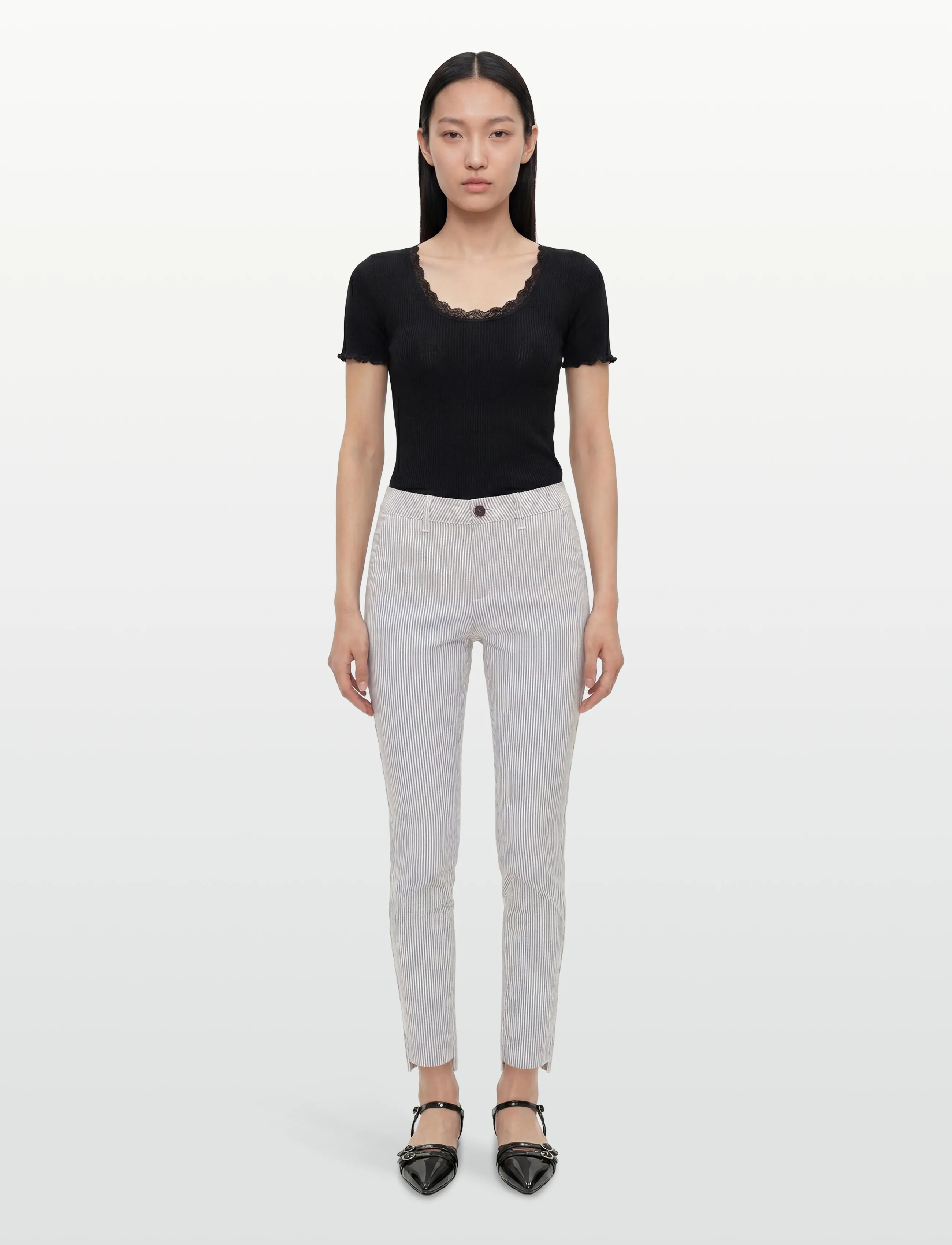 FREE/QUENT FQREX-PANTS - Pantalons slim fit - MOONBEAM W. NAVY BLAZER / white