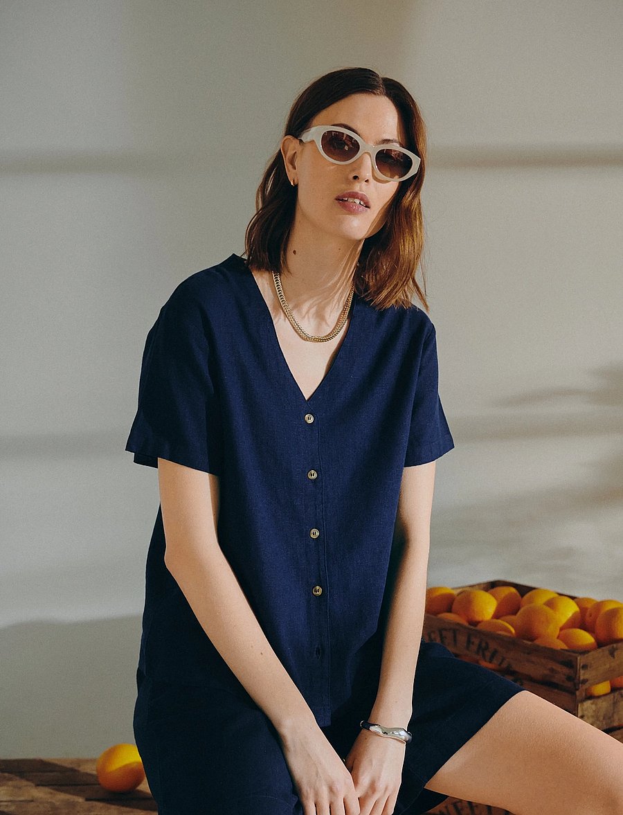 FREE/QUENT - FQLAVA-SHORTS - linased lühikesed püksid - navy blazer - 3