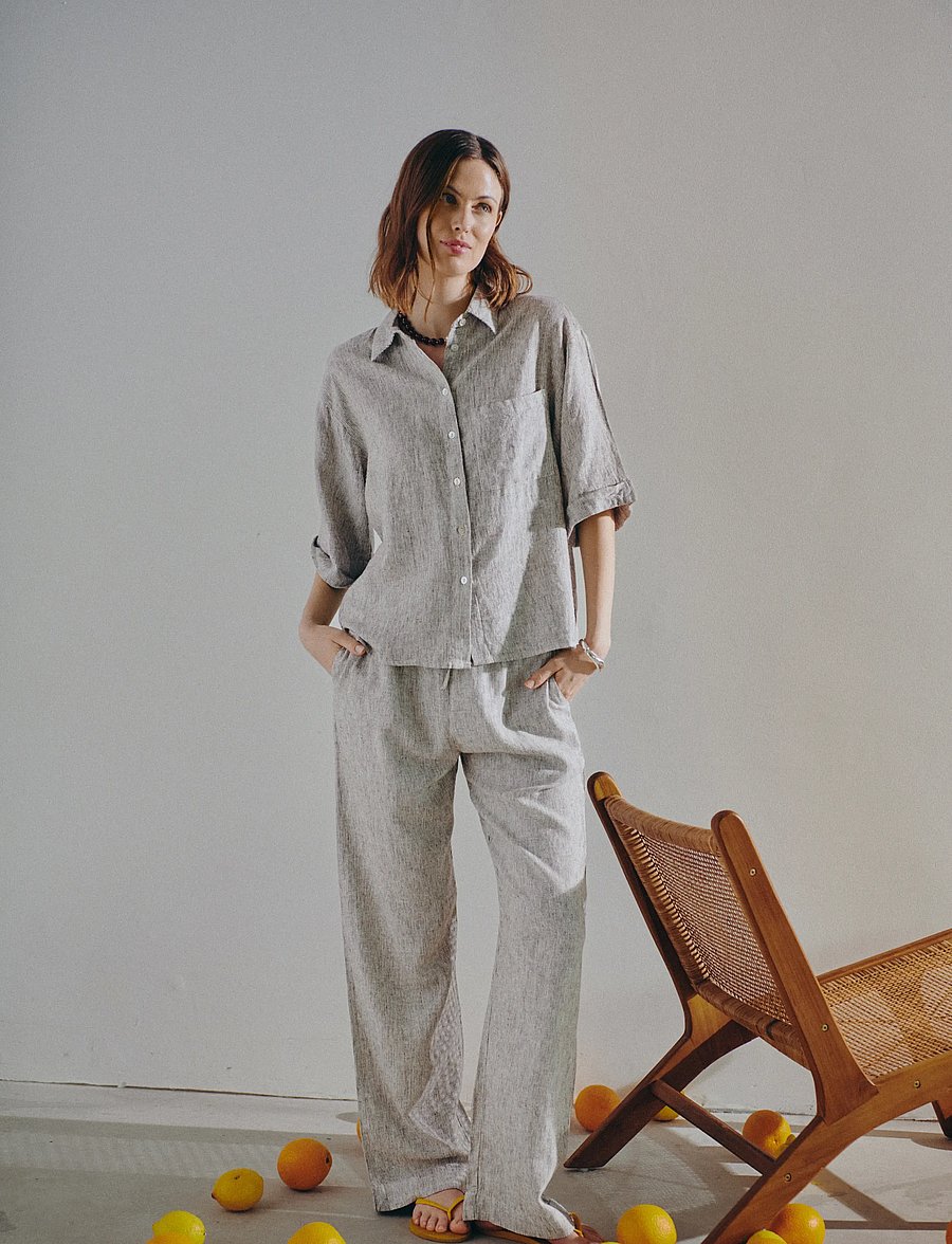 FREE/QUENT - FQLAVA-PANTS - leinenhosen - coffee bean w. star off-white - 0