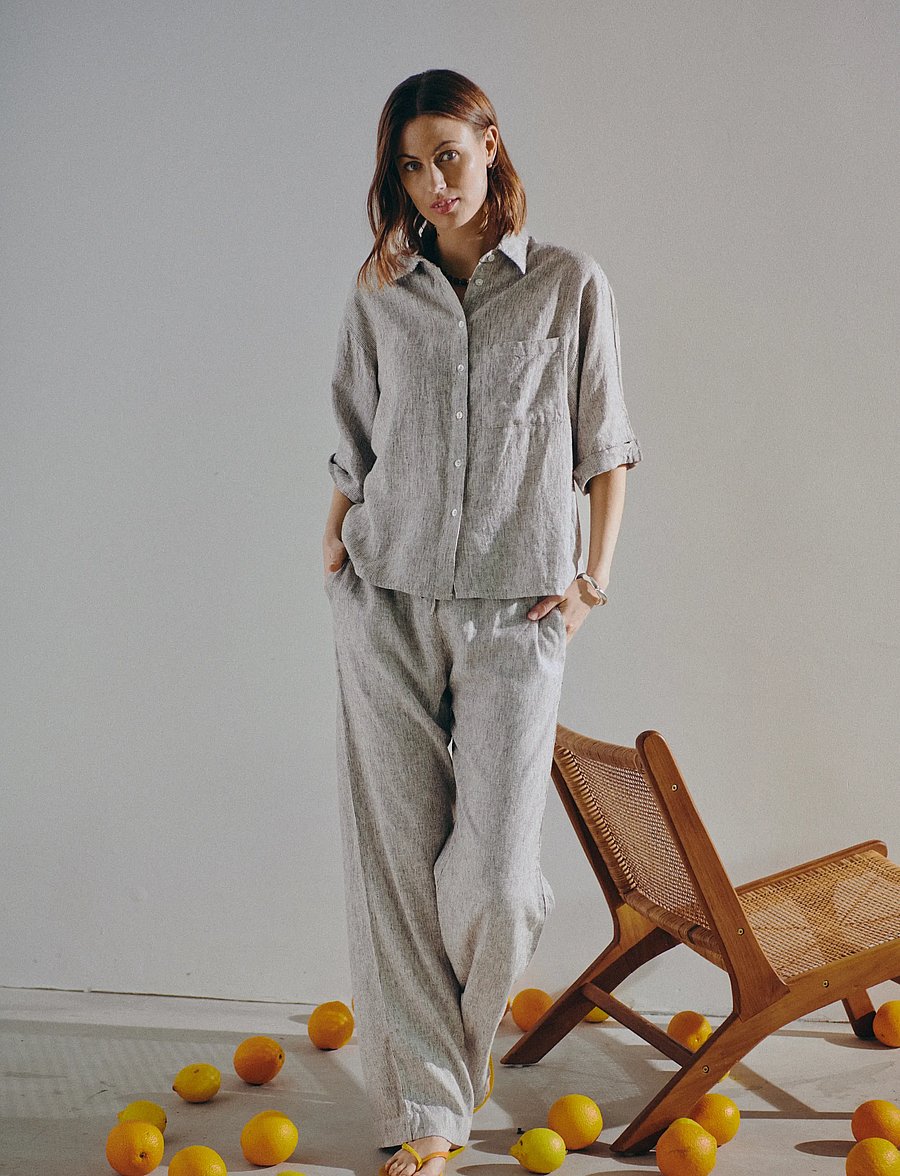 FREE/QUENT - FQLAVA-PANTS - leinenhosen - coffee bean w. star off-white - 3