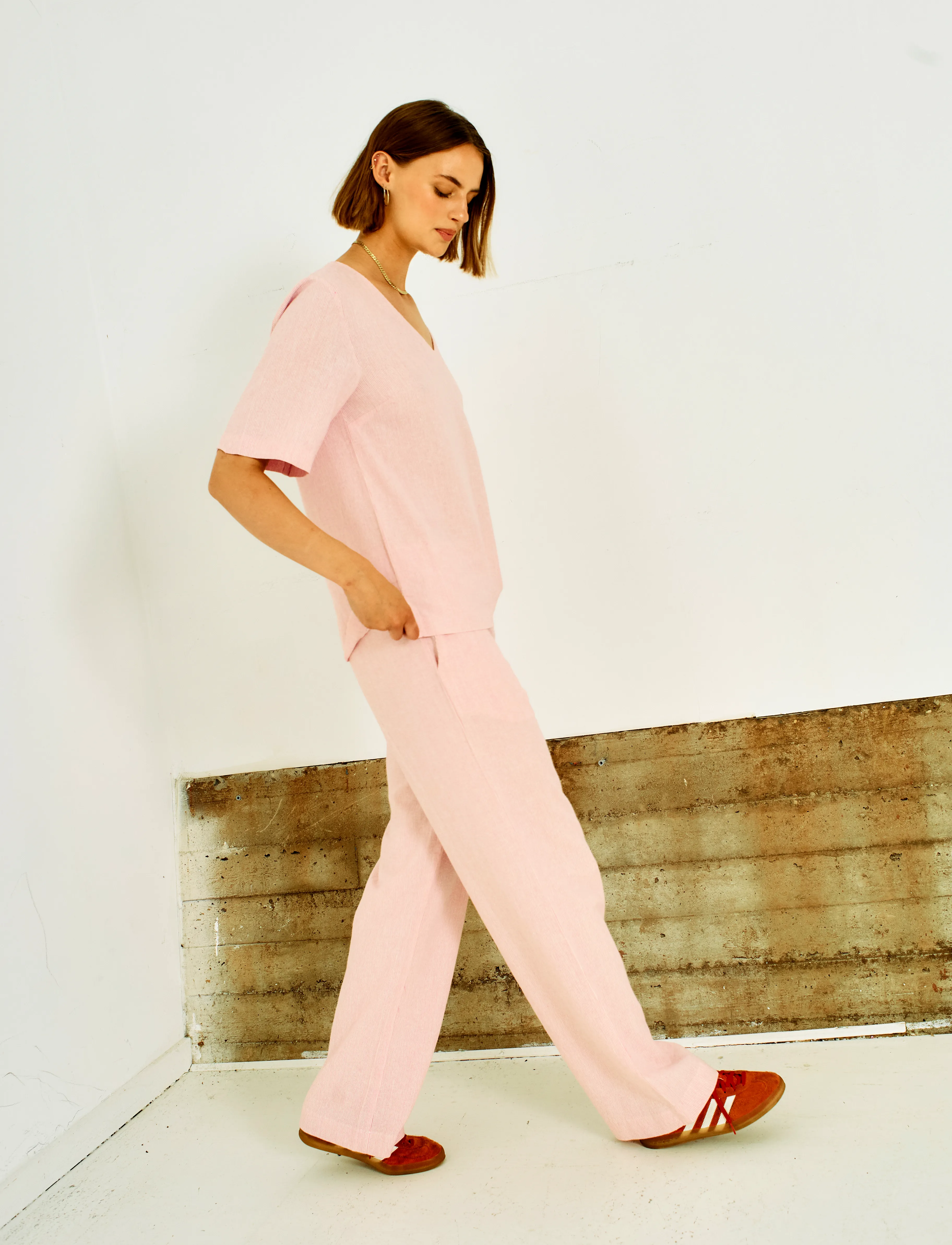 FREE/QUENT FQLAVA-PANTS - Bukser - OFF-WHITE W. FUCHSIA PINK / pink/rose