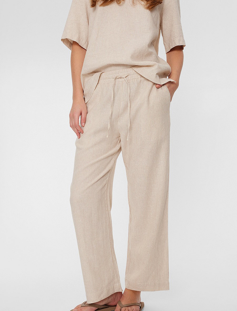 FREE/QUENT - FQLAVA-PANTS - hørbukser - simply taupe w. off-white - 0