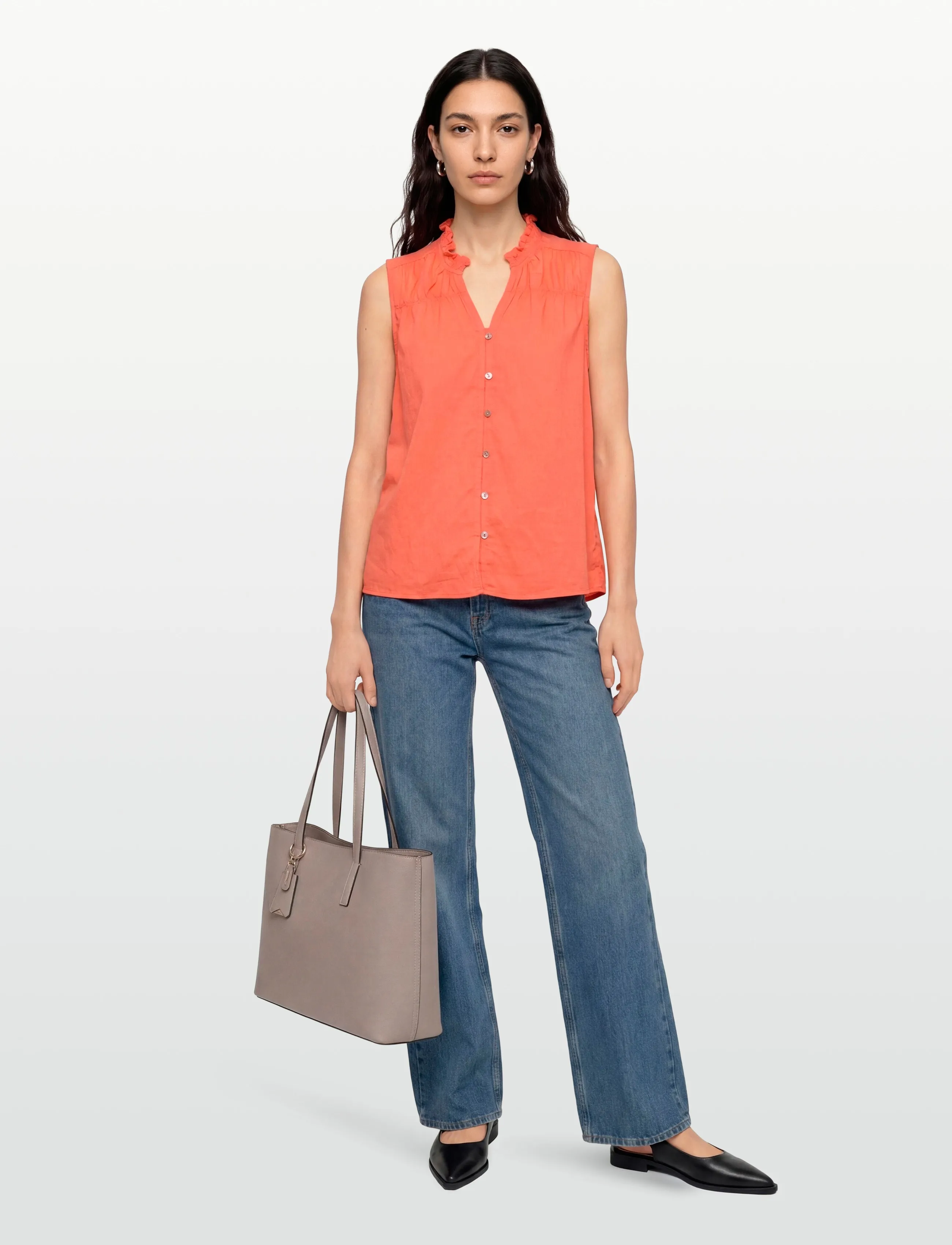 FREE/QUENT Fqesally-Blouse, Kvinder, Ærmeløs Flæsehals Bluse, Koral, Str: XXL