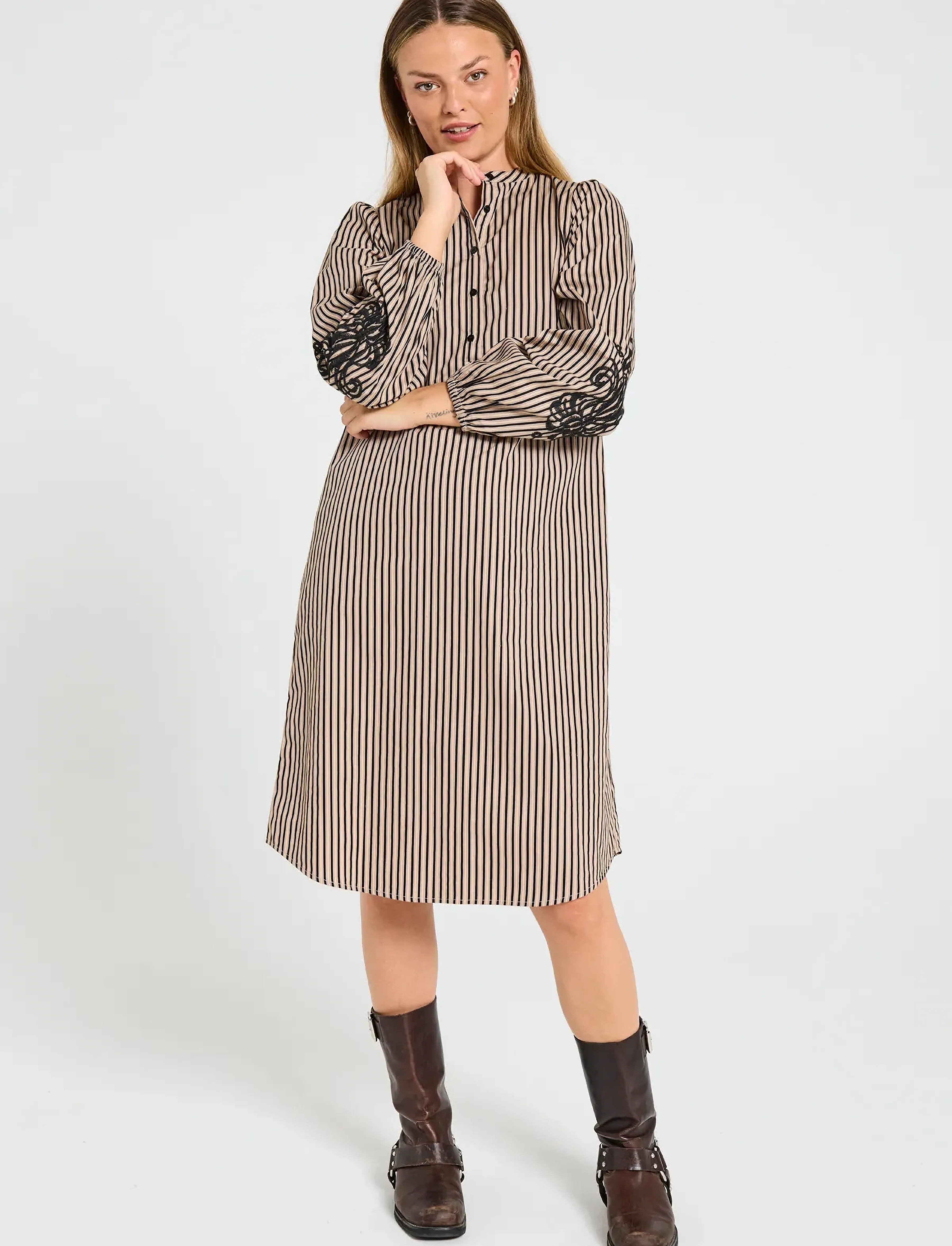 FREE/QUENT - Dress  - coffee bean w. black - 3