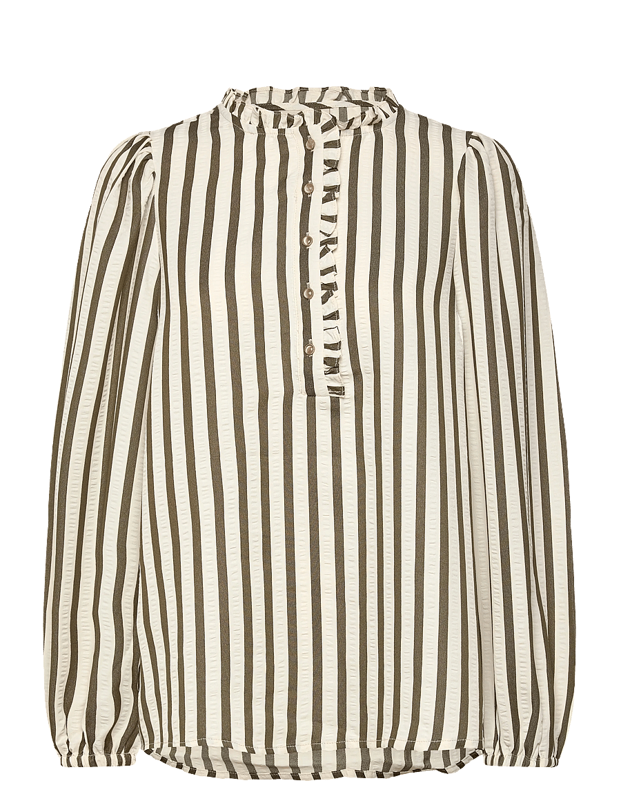 FREE/QUENT - FQNOTO-BLOUSE - langærmede bluser - star off-white w winter moss - 1